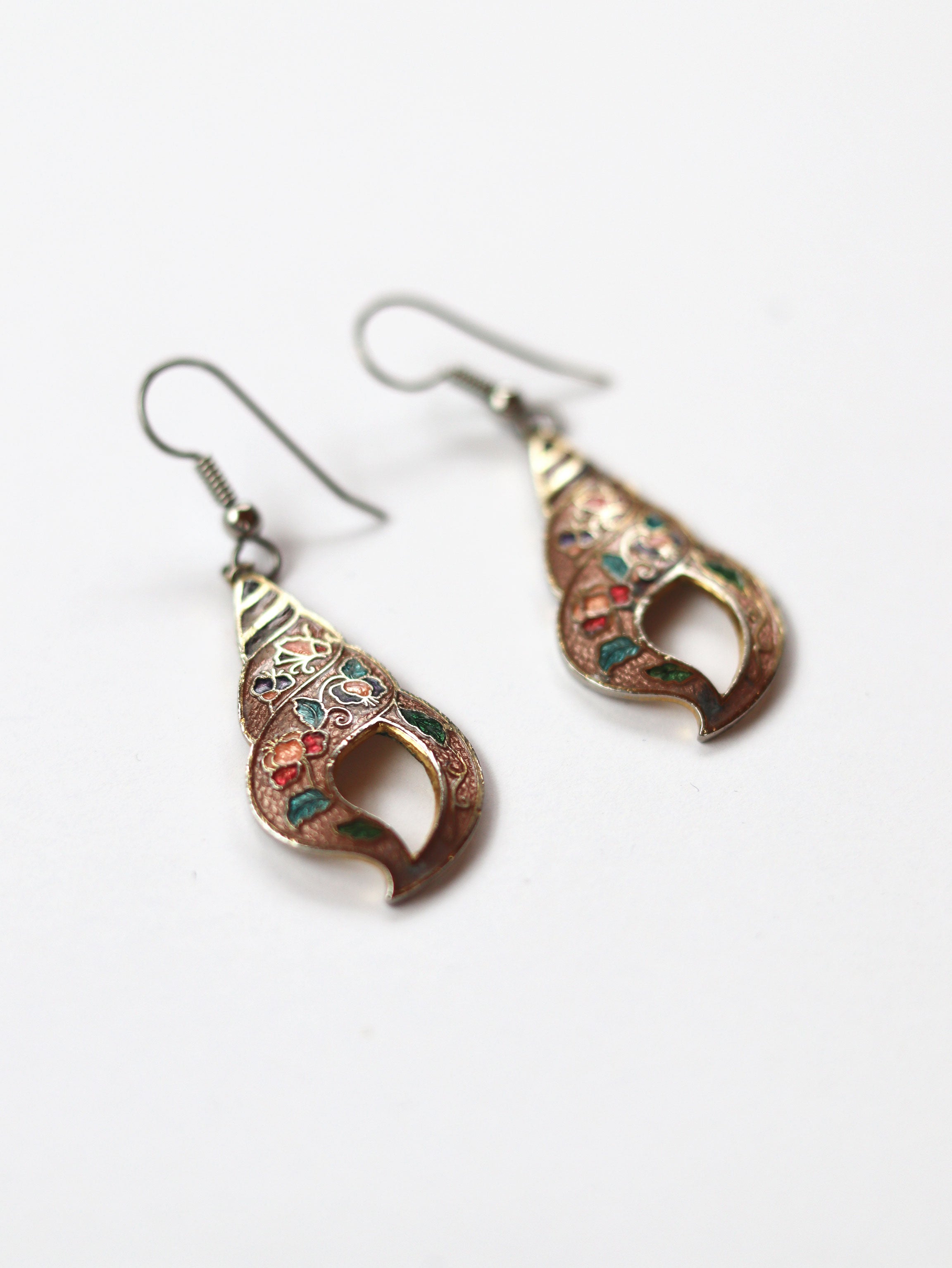 Vintage Cloisonne' Sea Shell Drop Earrings