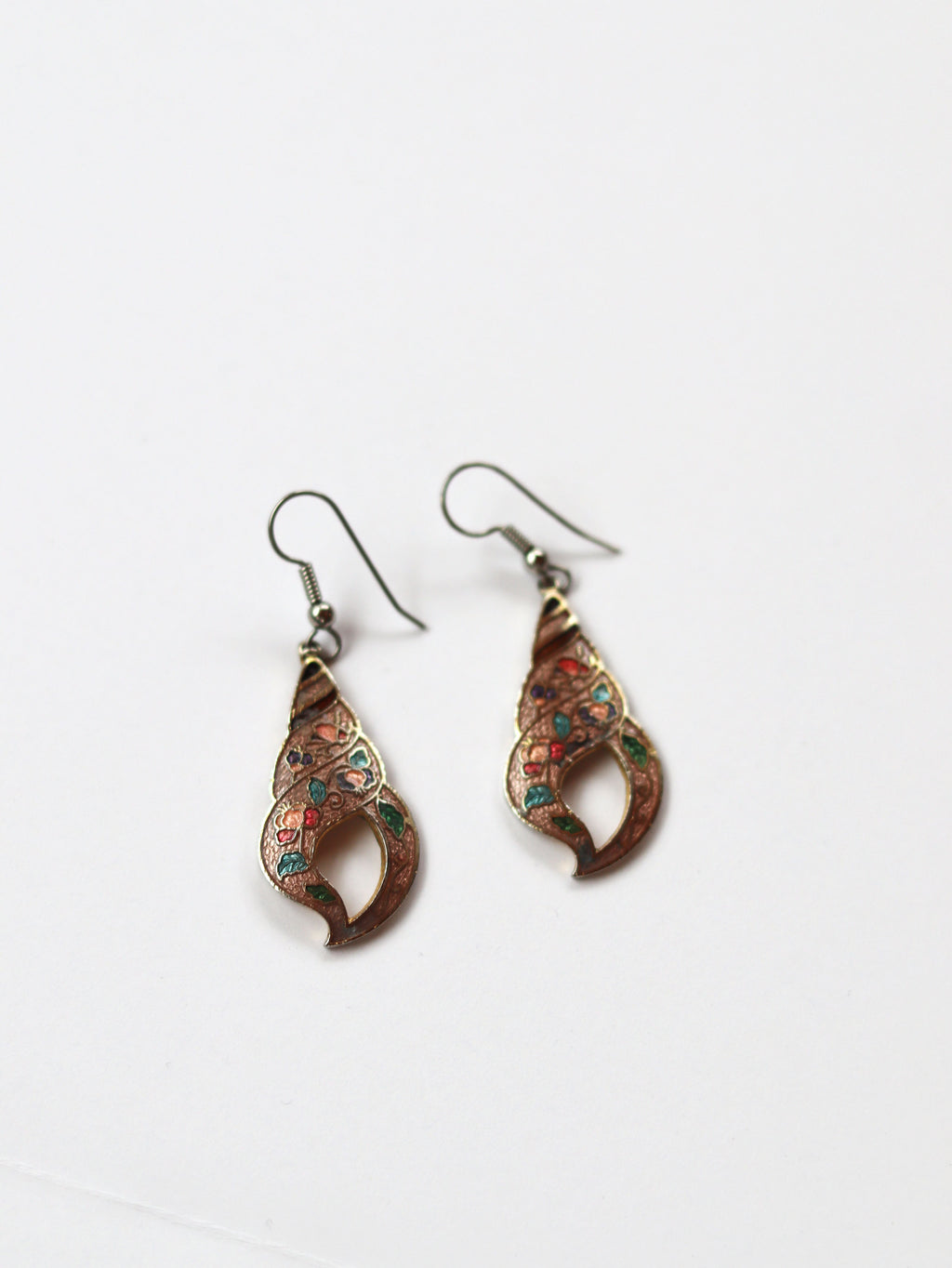 Vintage Cloisonne' Sea Shell Drop Earrings