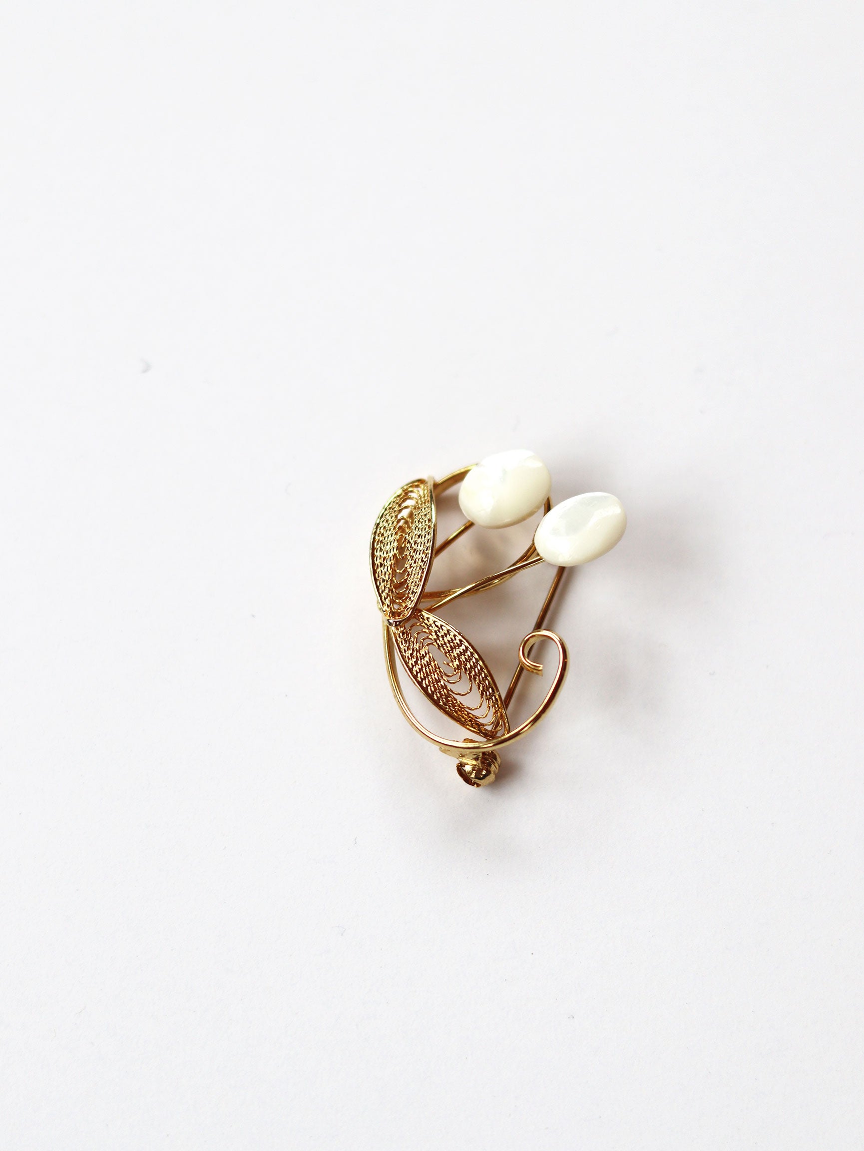 Vintage Mother of Pearl Cattail Brooch