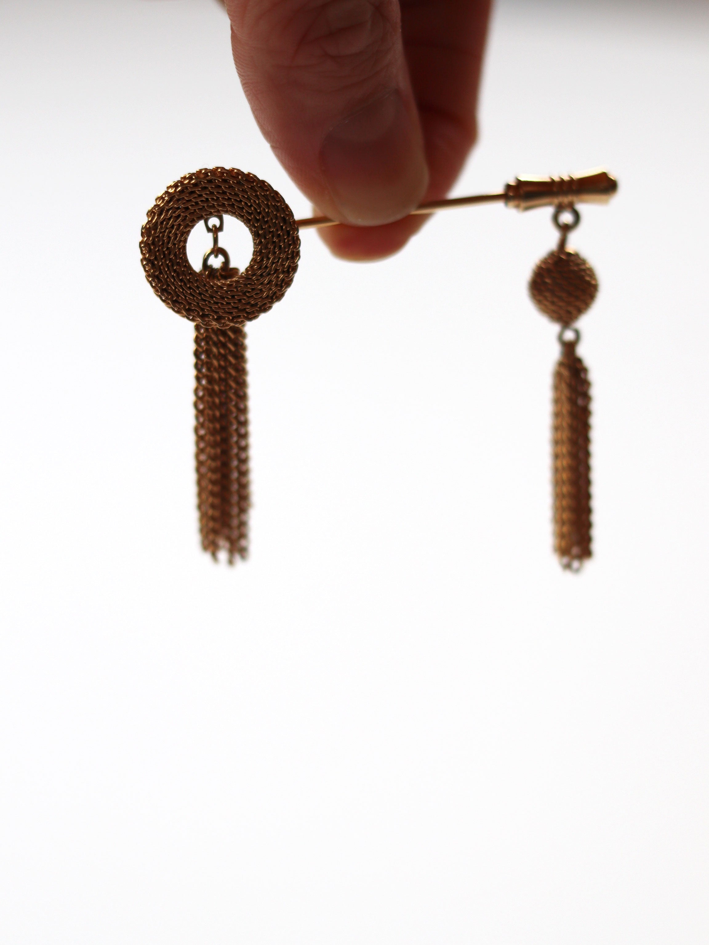 Vintage 80s Double Chain Tassel Stick Pin