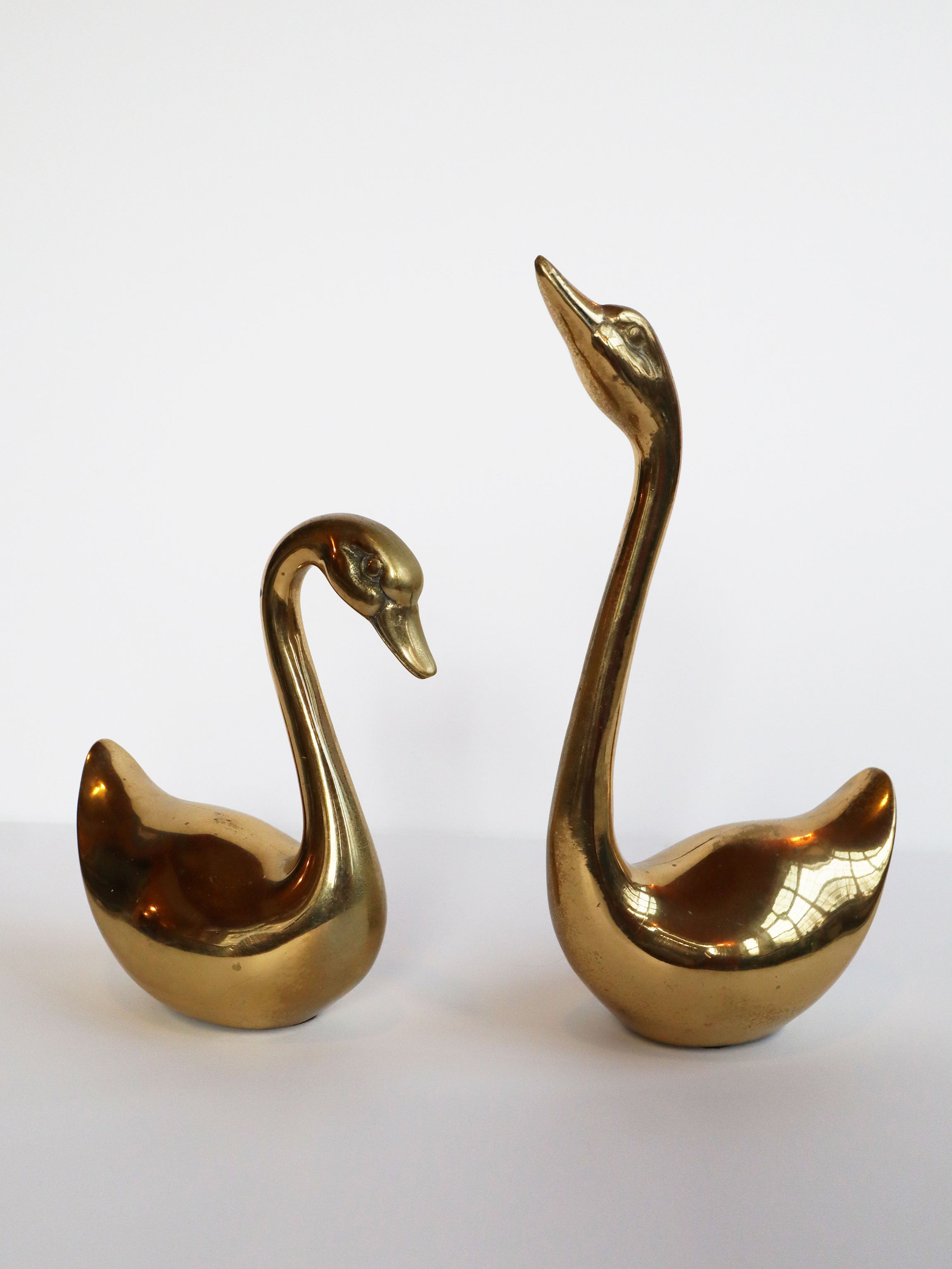Vintage 60s Mid-century Pair of Brass Swans