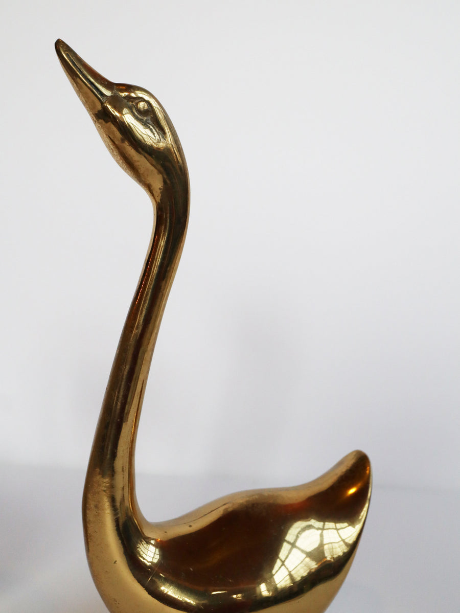 Vintage 60s Mid-century Pair of Brass Swans