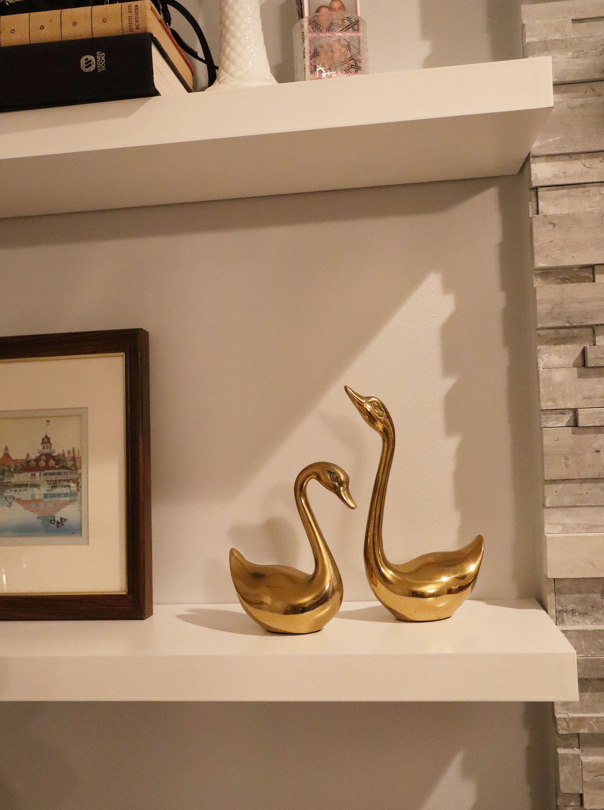 Vintage 60s Mid-century Pair of Brass Swans - Style a Go-Go