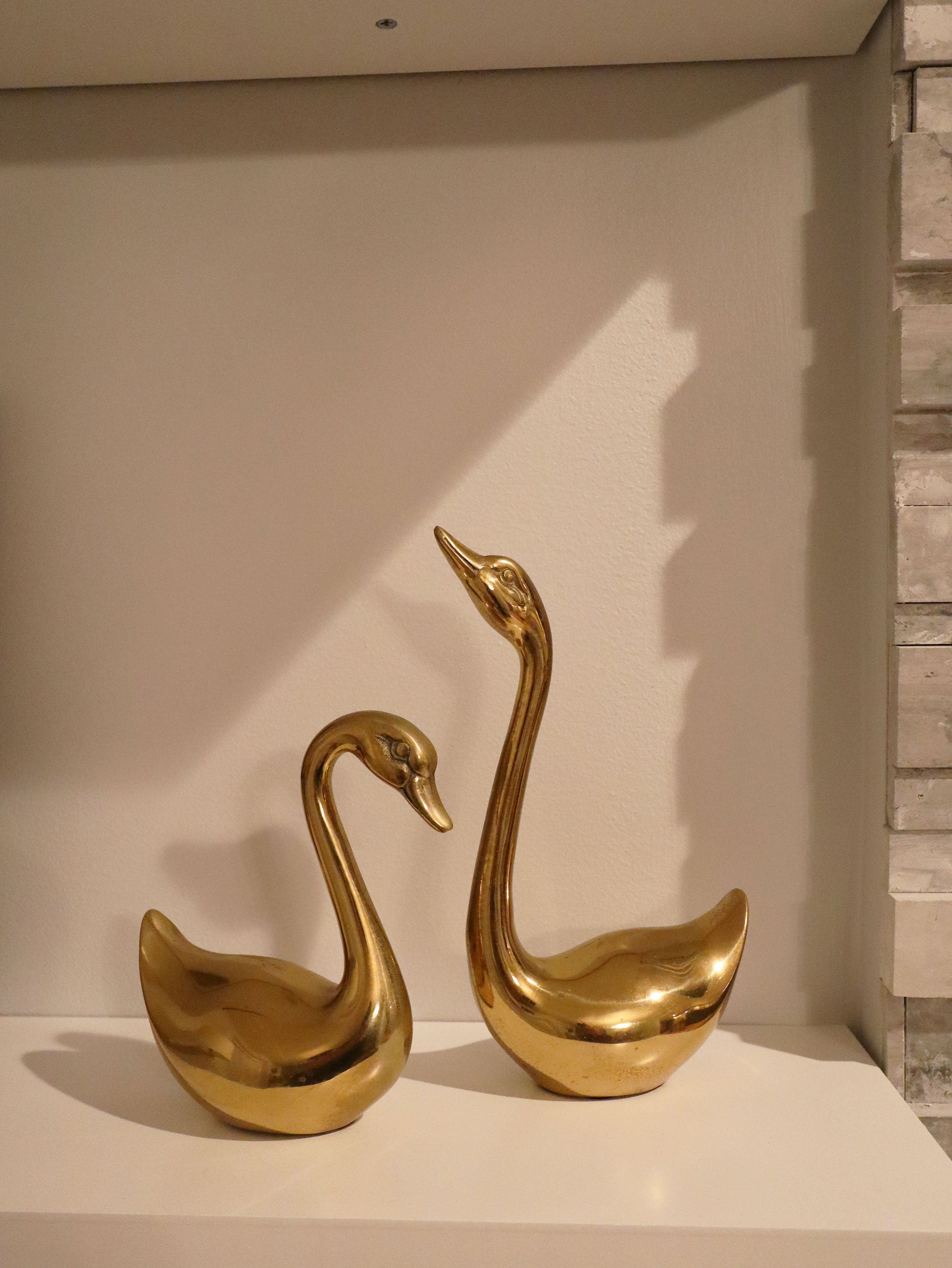 Vintage 60s Mid-century Pair of Brass Swans