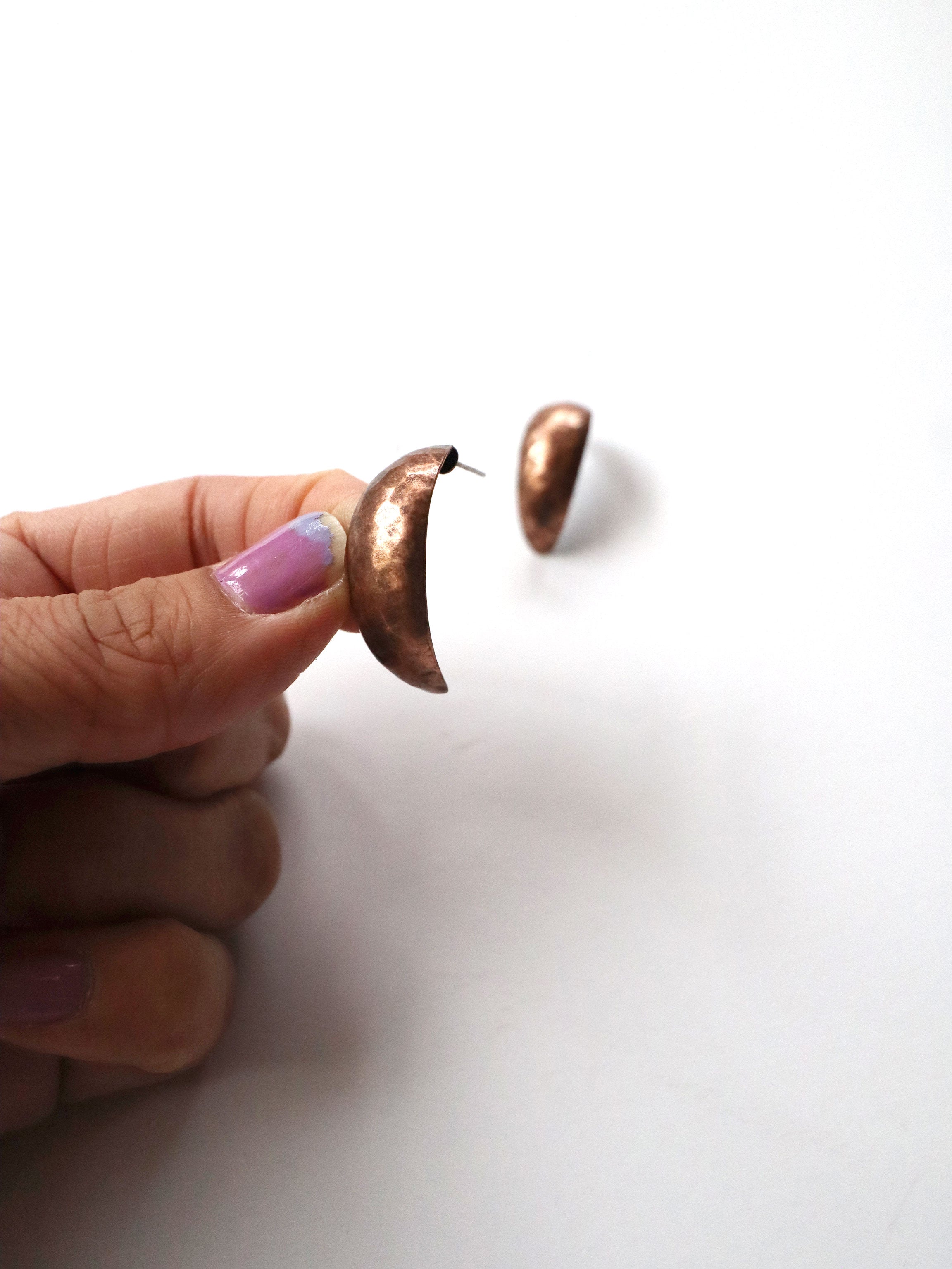 Antiqued Copper Crescent Earrings