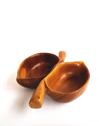 Set of Vintage Monkey Pod Wood Cups with Handles