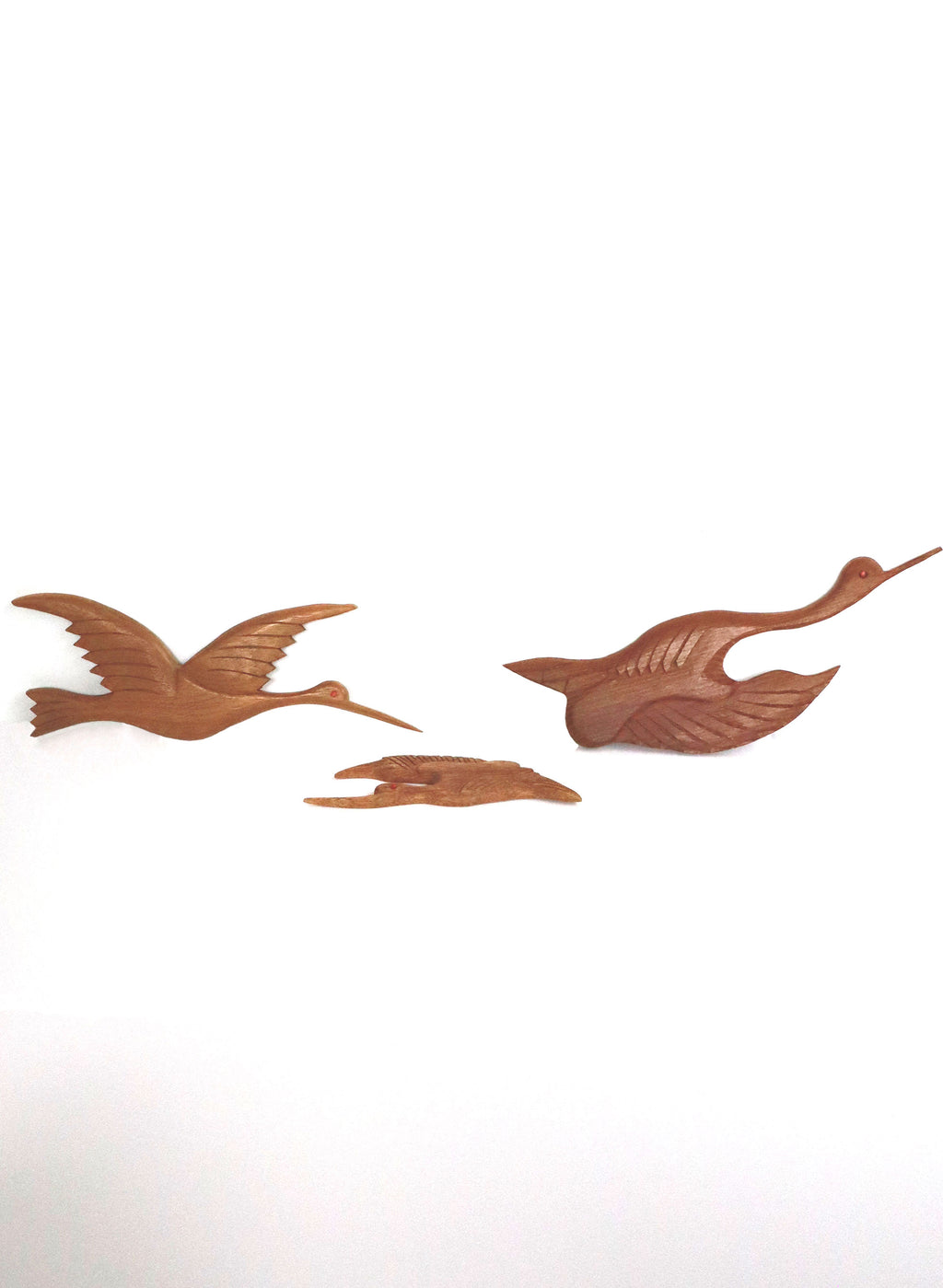 Vintage Hand-Carved Wooden Bird Set