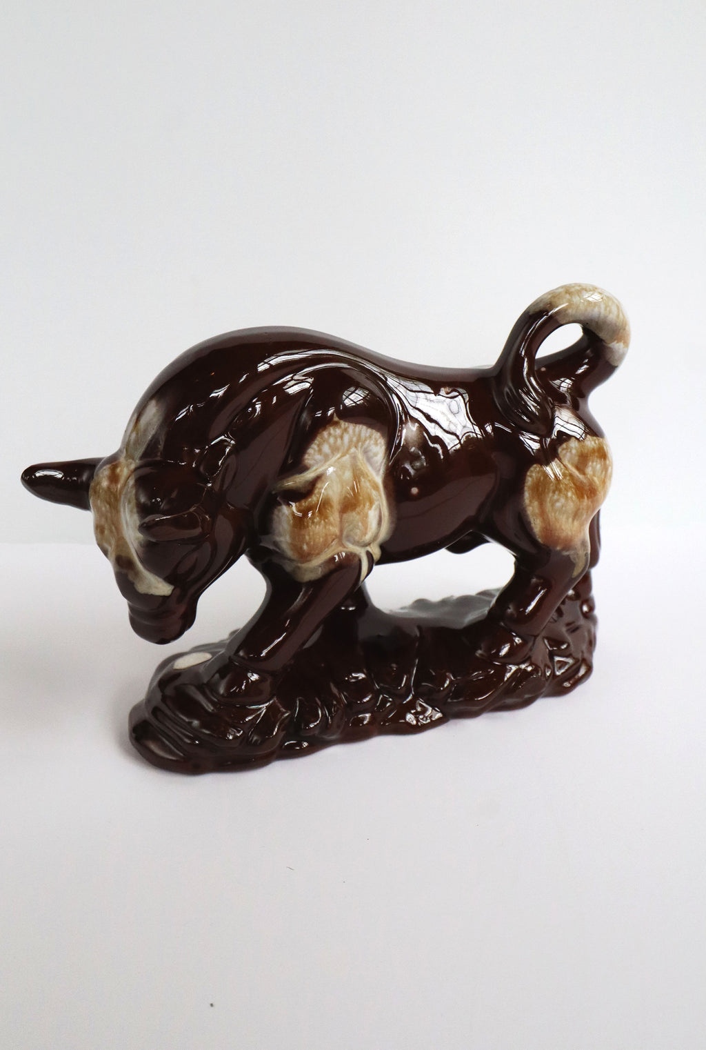 Vintage 1970s Drip Glazed Ceramic Bull