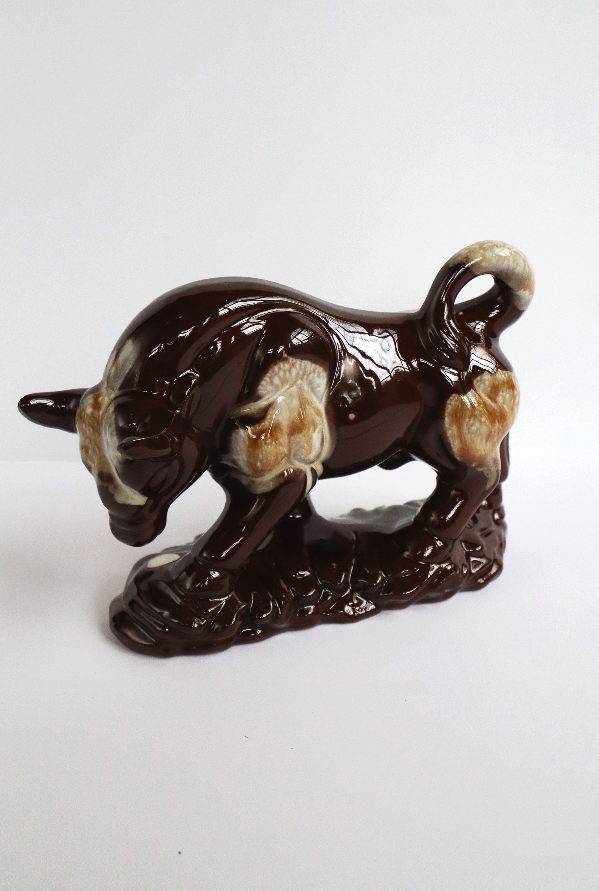 Vintage 1970s Drip Glazed Ceramic Bull