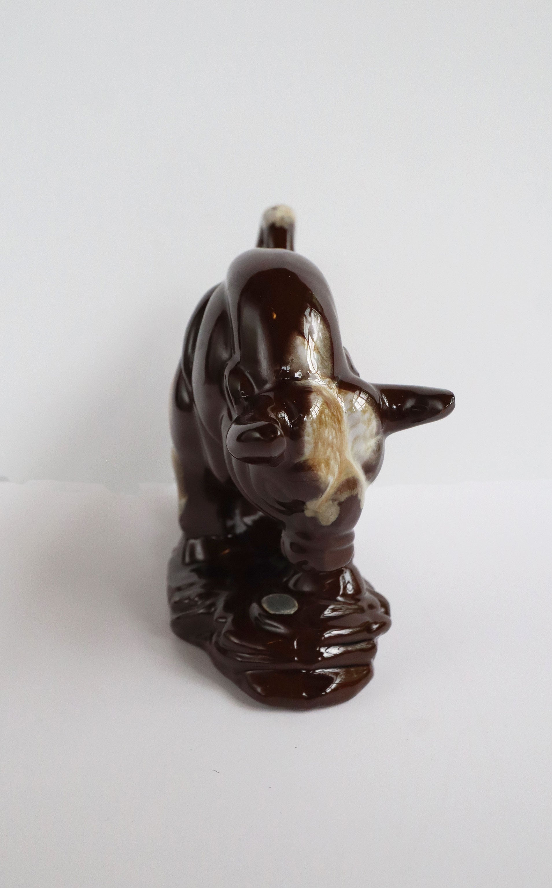 Vintage 1970s Drip Glazed Ceramic Bull