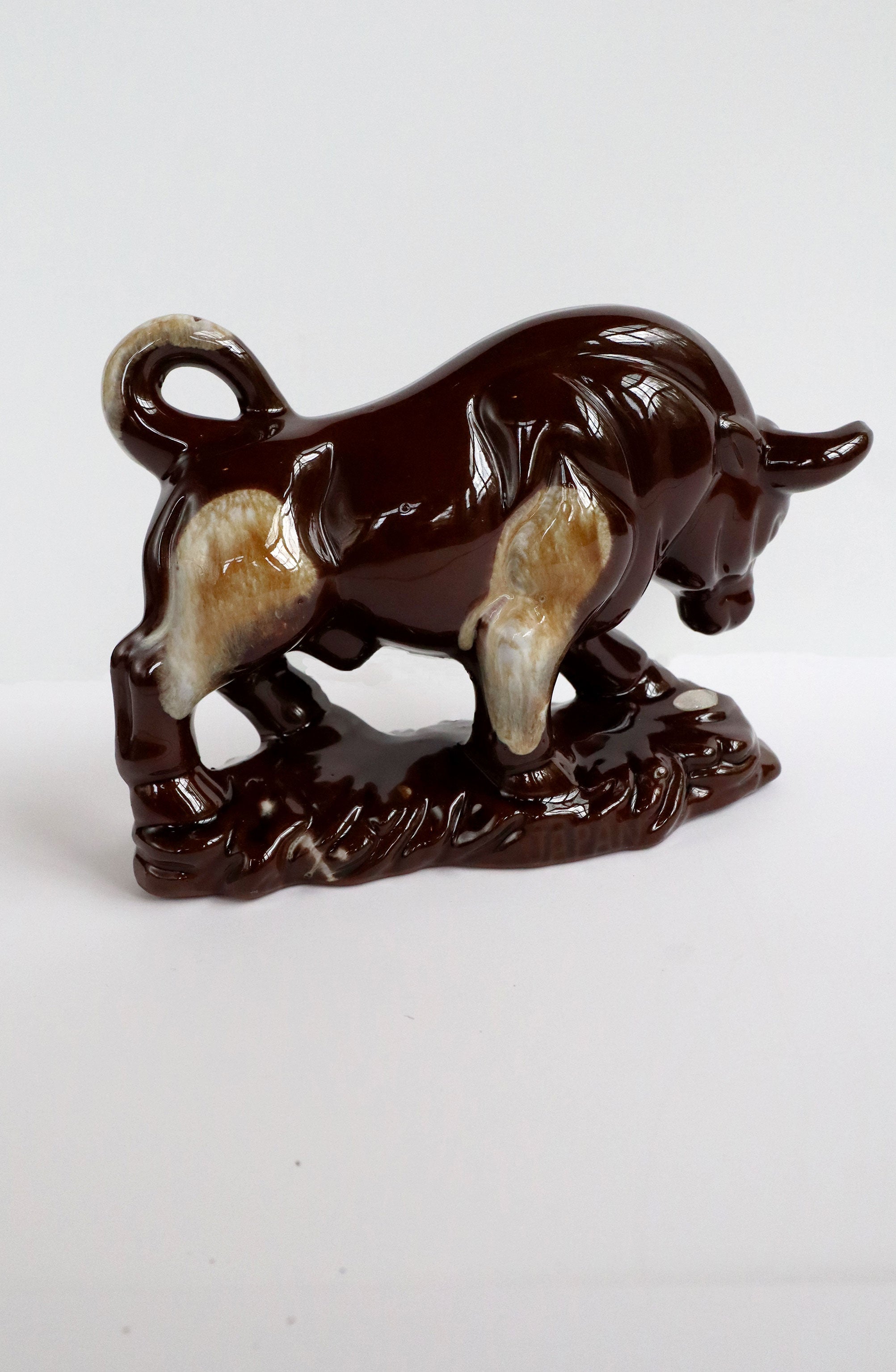 Vintage 1970s Drip Glazed Ceramic Bull