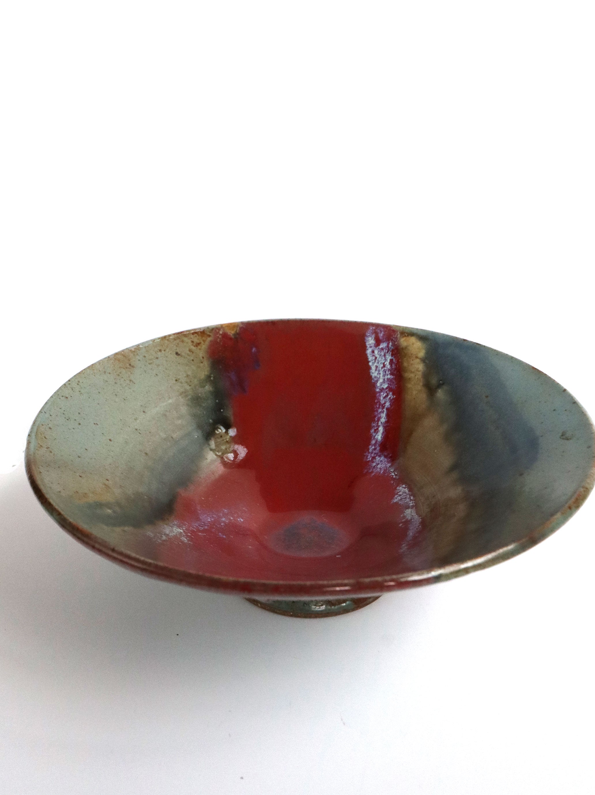 Rare 80s Abstract Studio Pottery Pedestal Bowl