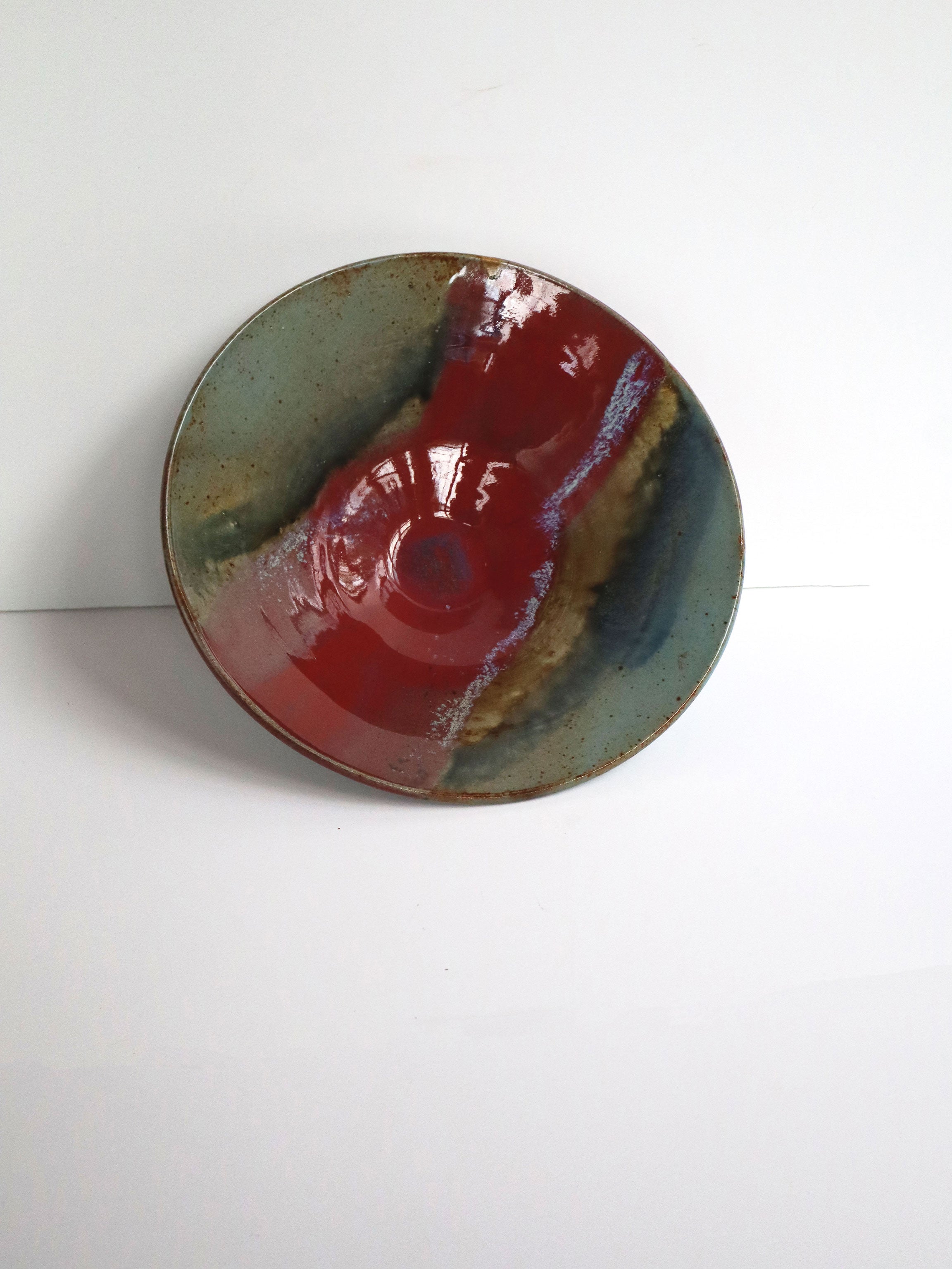 Rare 80s Abstract Studio Pottery Pedestal Bowl