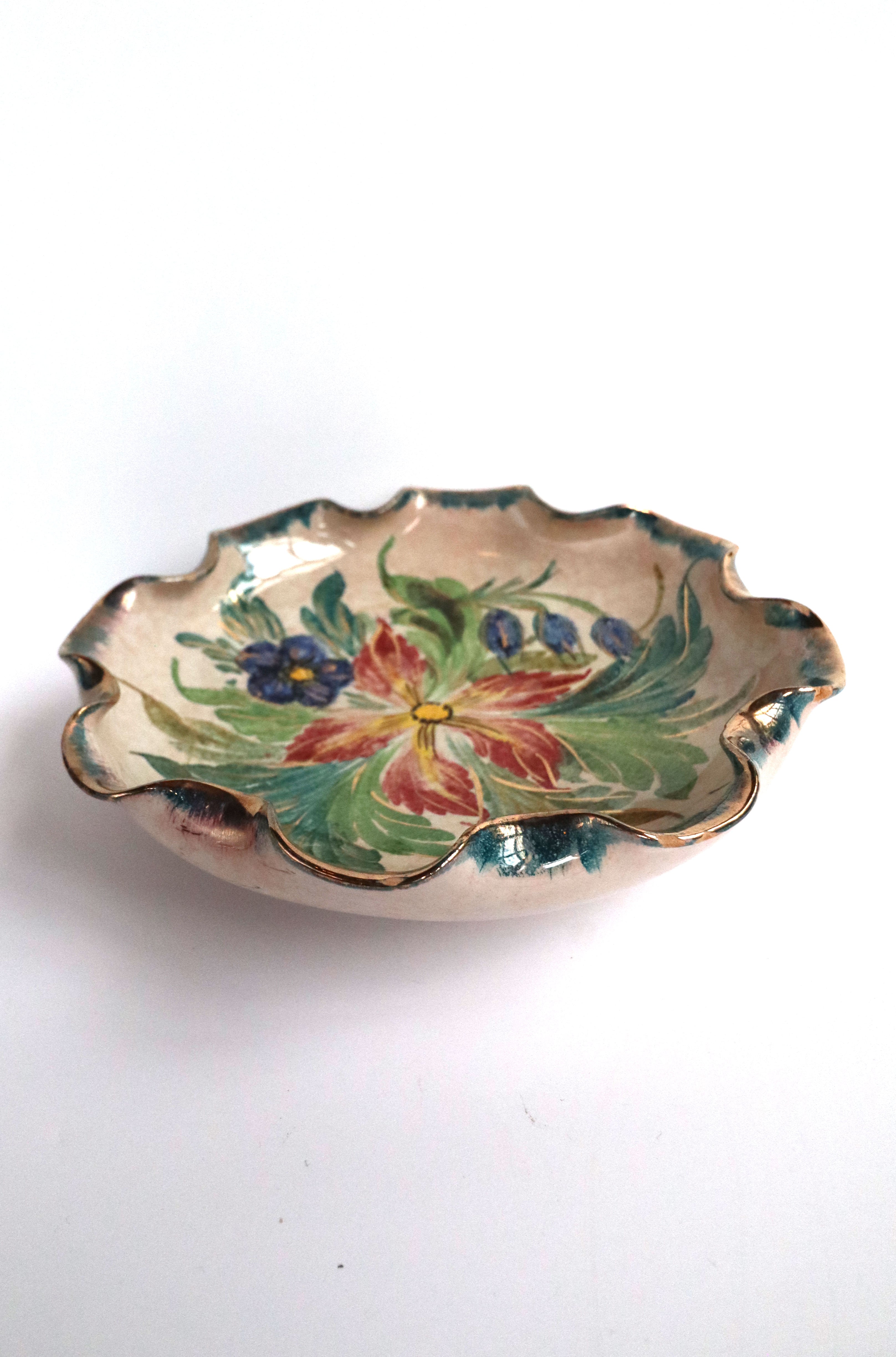 Vintage Handpainted Italian Numbered (3/442) Scalloped Bowl