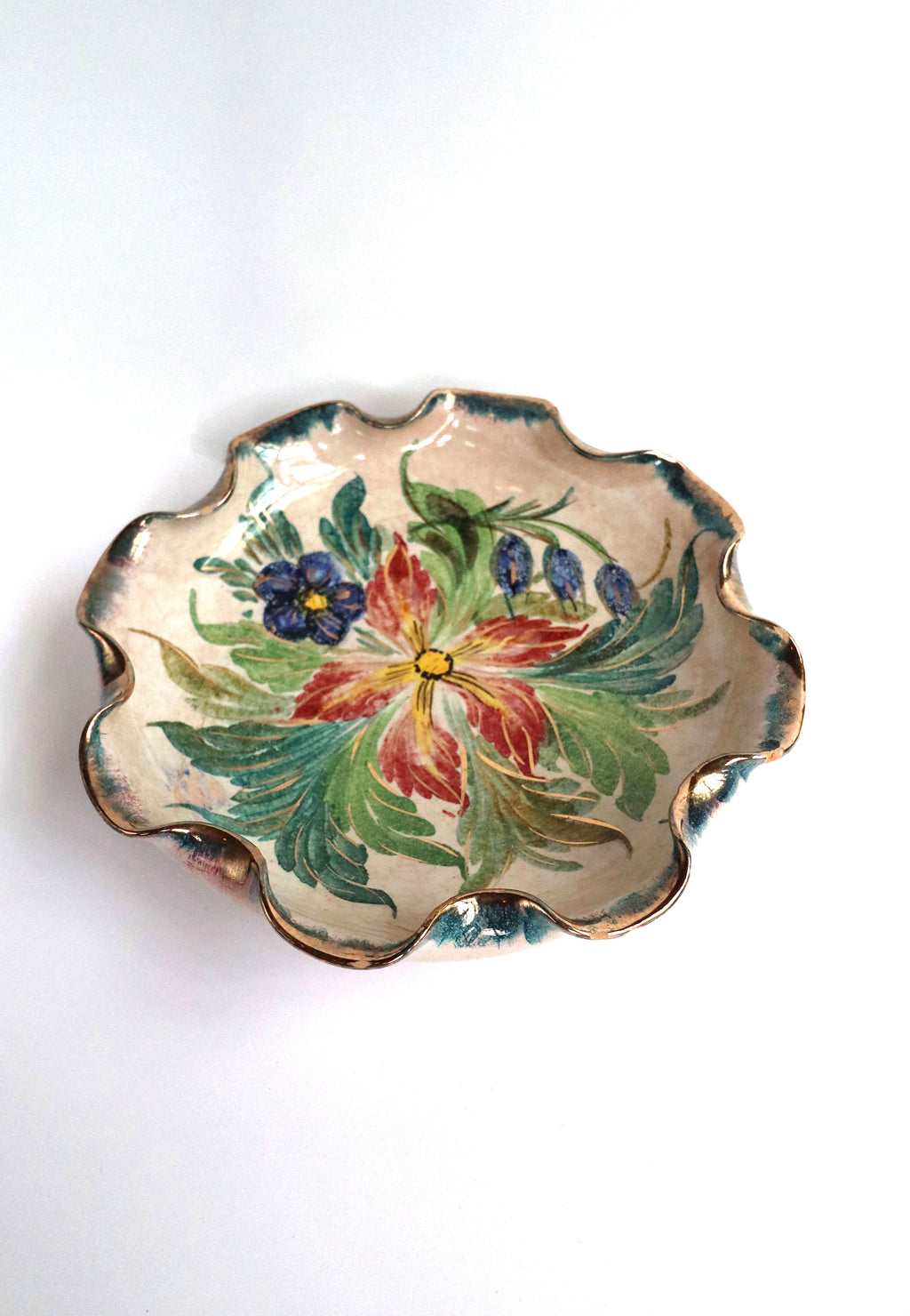 Vintage Handpainted Italian Numbered (3/442) Scalloped Bowl