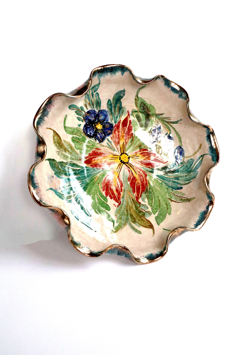 Vintage Handpainted Italian Numbered (3/442) Scalloped Bowl