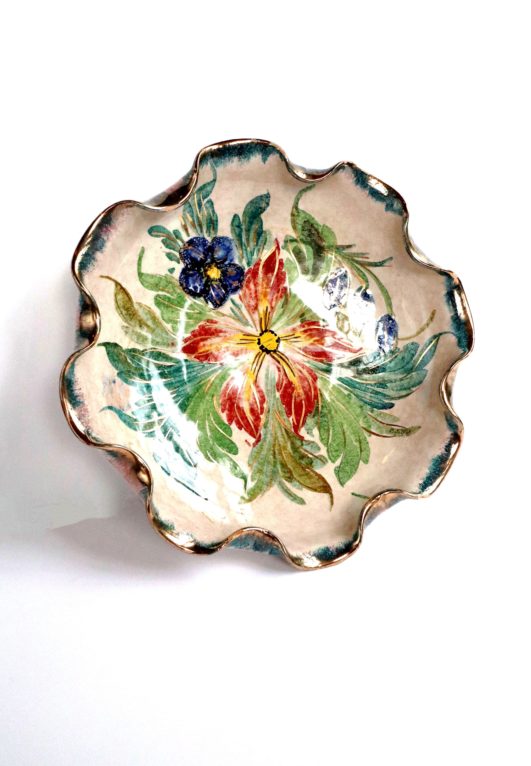 Vintage Handpainted Italian Numbered (3/442) Scalloped Bowl