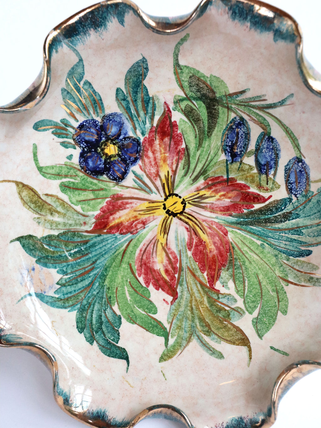 Vintage Handpainted Italian Numbered (3/442) Scalloped Bowl