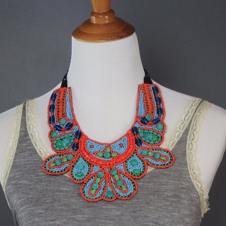 Namibia Tribal Beaded Bib Necklace