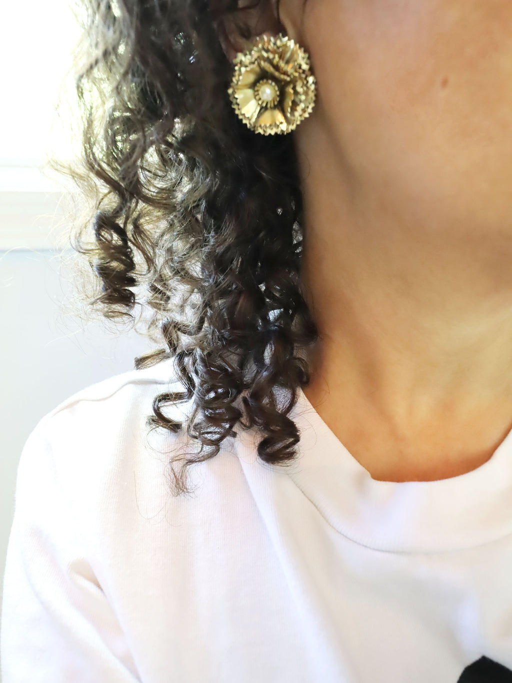 Vintage Gold & Pearl Clip-On Layered Flower Earrings