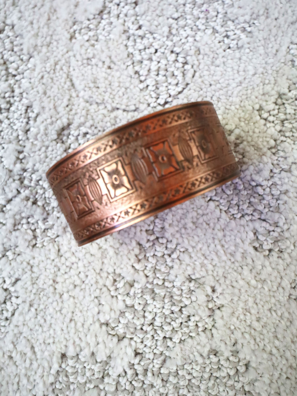 Vintage Native American Wide Etched Navajo Copper Cuff Bracelet