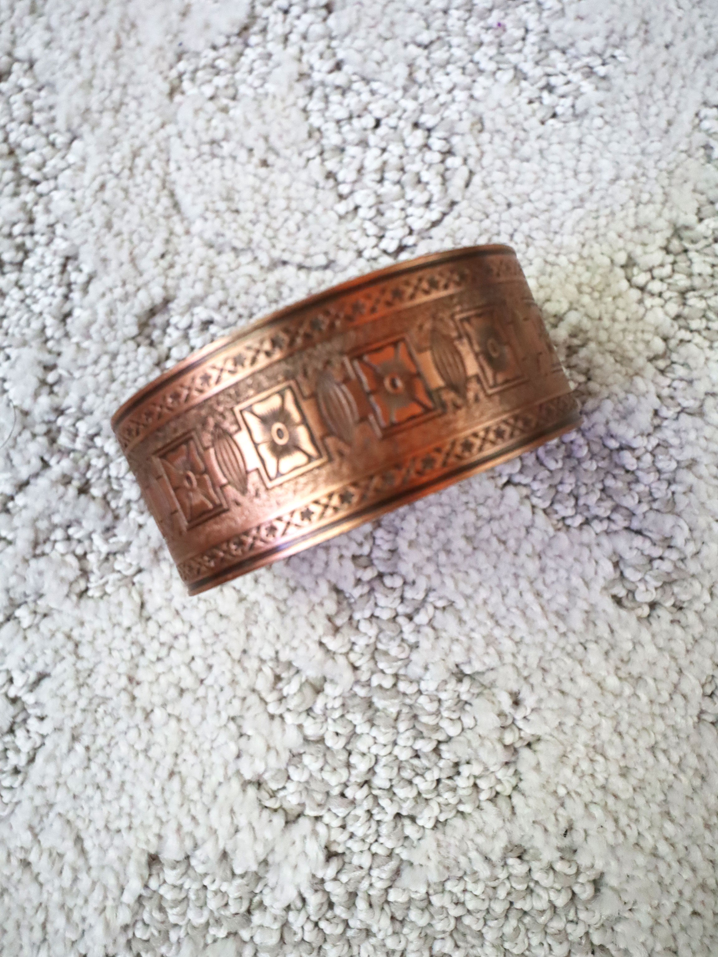 Vintage Native American Wide Etched Navajo Copper Cuff Bracelet