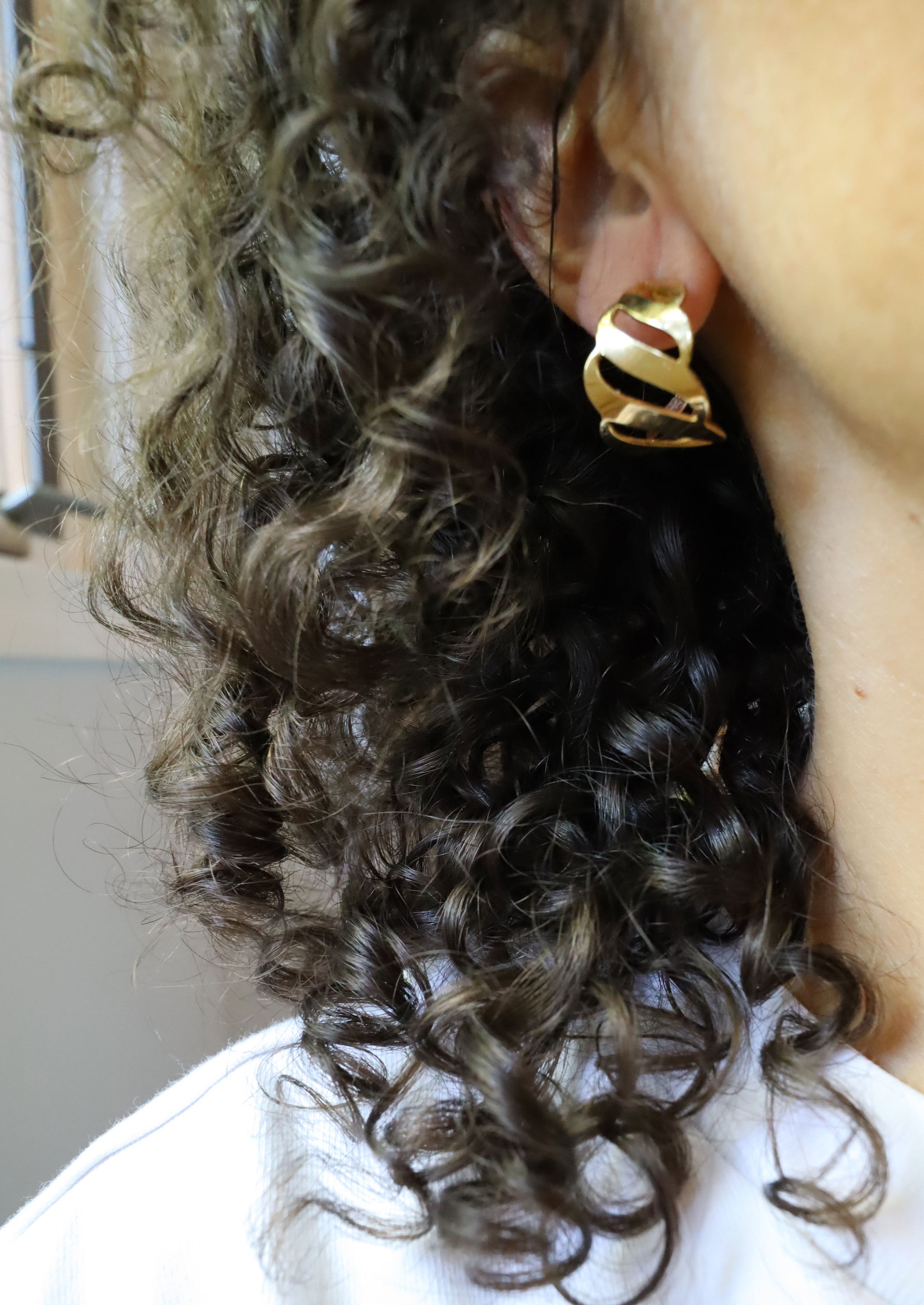 Vintage Gold Open Weave Wide Hoop Earrings