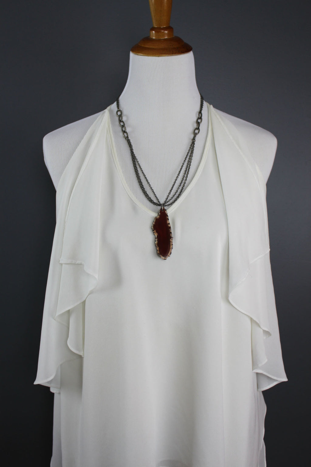 Cenotes Rust Agate Slice Double Chain Necklace