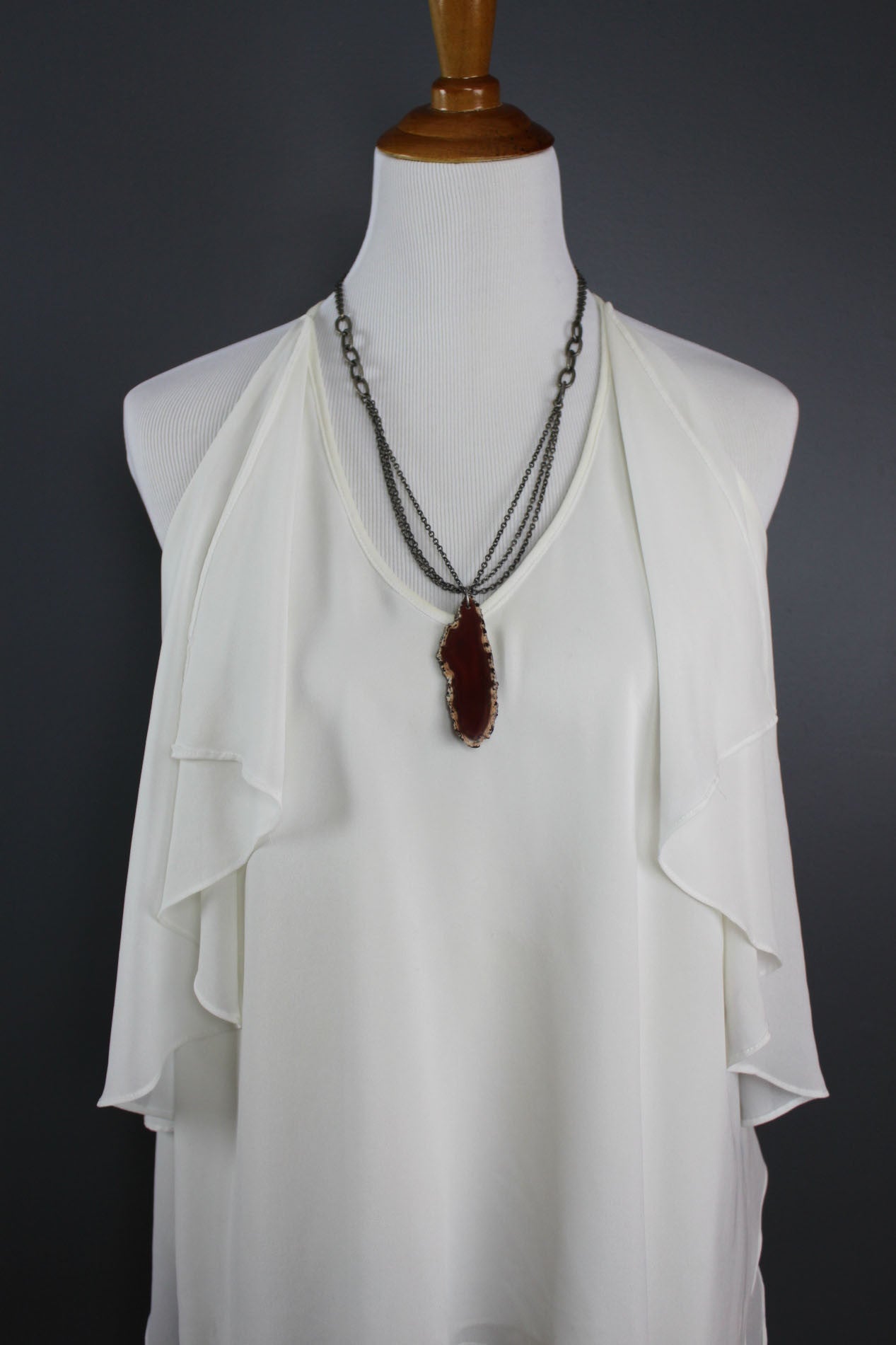 Cenotes Rust Agate Slice Double Chain Necklace