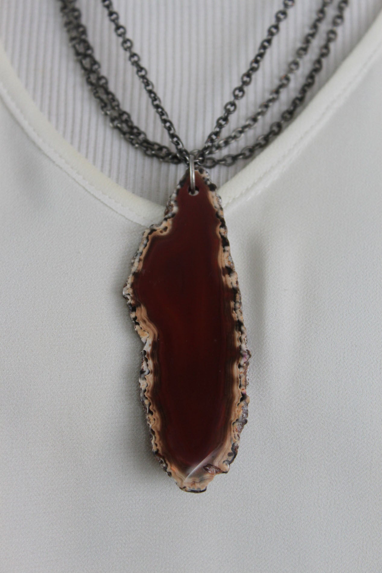 Cenotes Rust Agate Slice Double Chain Necklace
