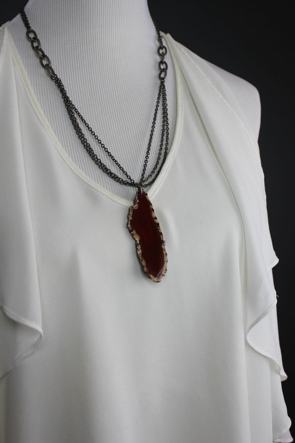 Cenotes Rust Agate Slice Double Chain Necklace