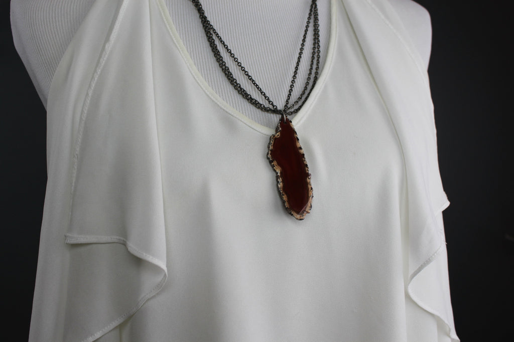 Cenotes Rust Agate Slice Double Chain Necklace