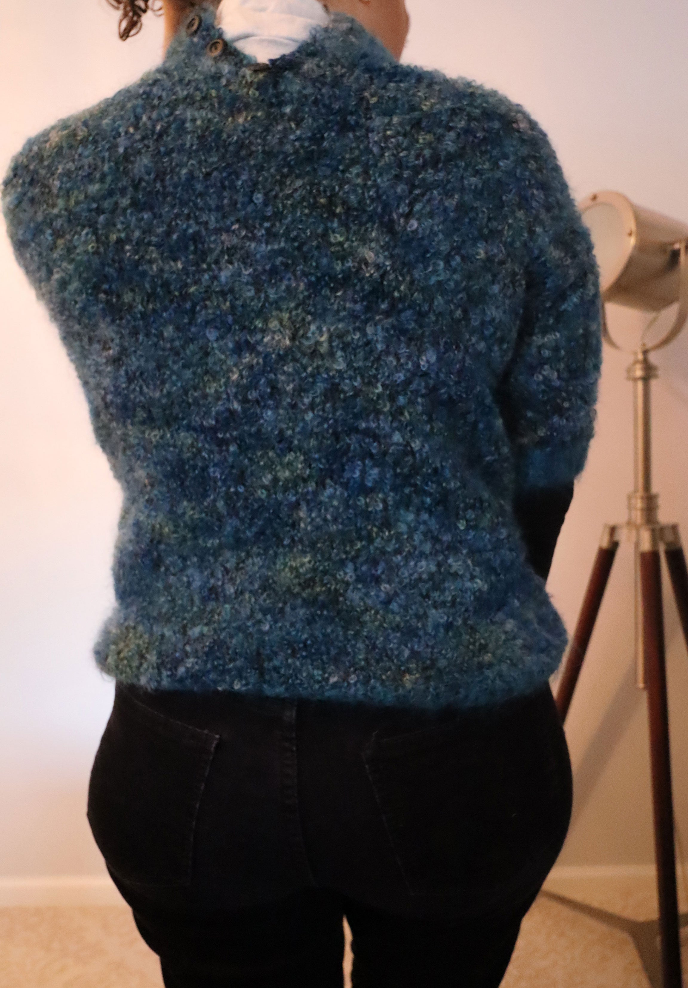 Vintage Handmade Knitted Short Sleeve Sweater - Teal/Grey Multi