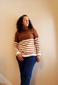 Staccato Brand Mocha/Cream Striped Super Soft Turtleneck Sweater