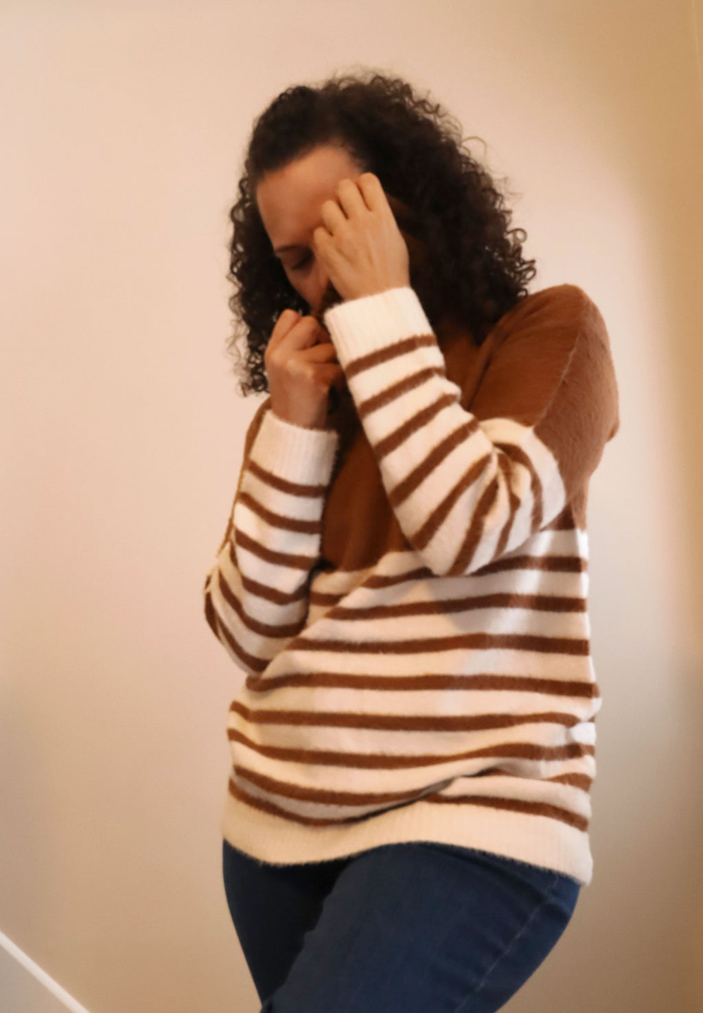 Staccato Brand Mocha/Cream Striped Super Soft Turtleneck Sweater