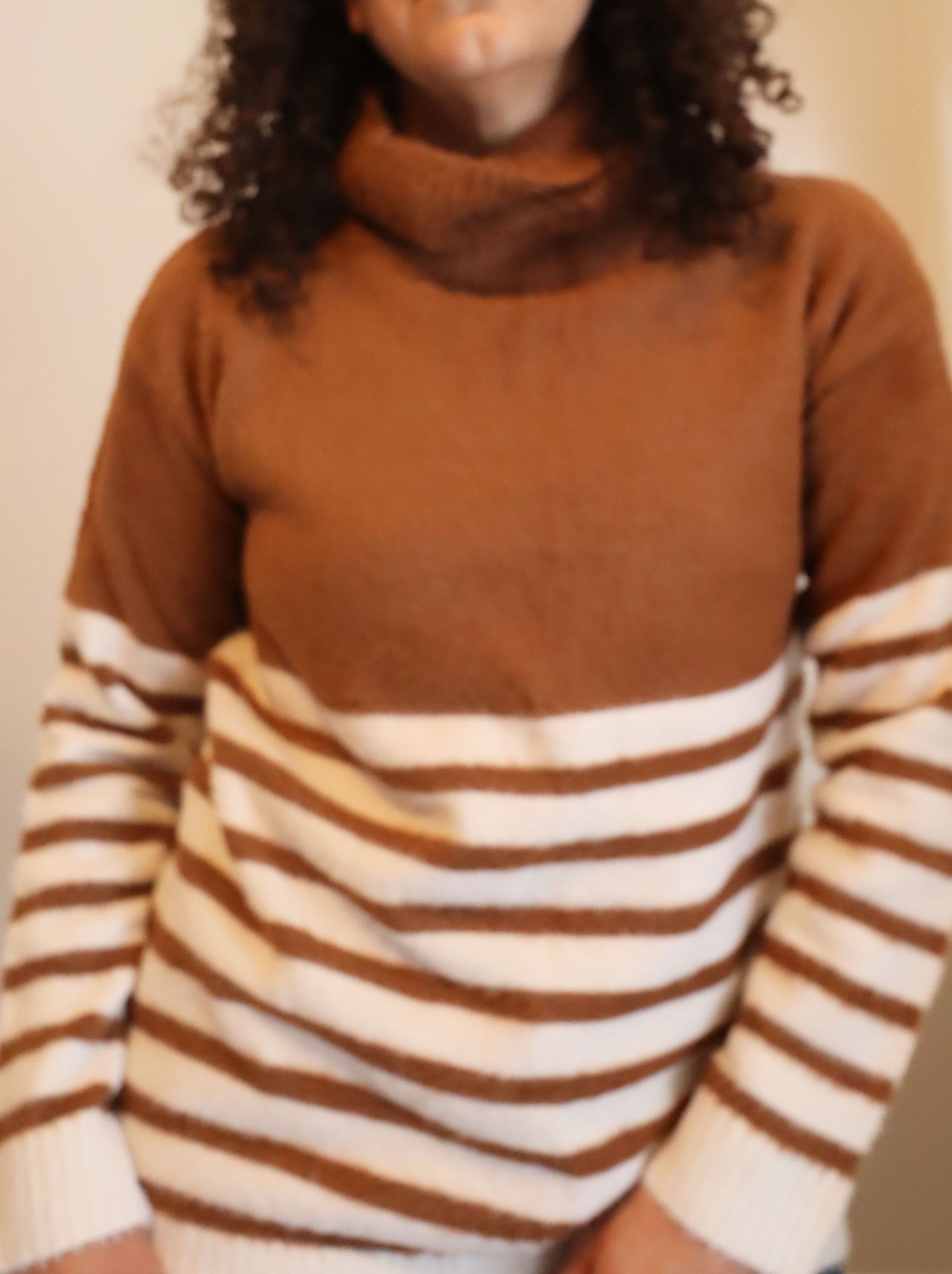 Staccato Brand Mocha/Cream Striped Super Soft Turtleneck Sweater