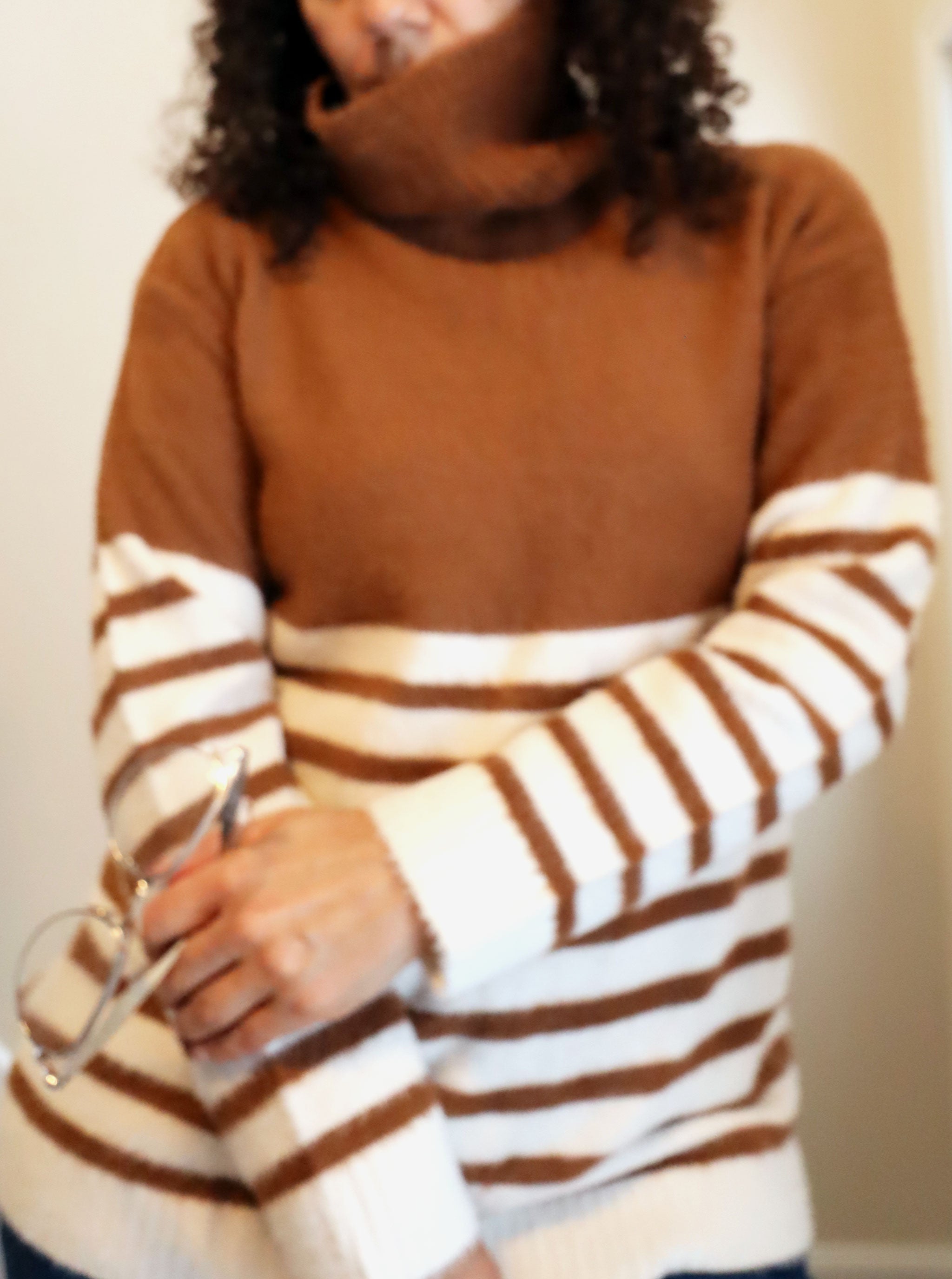 Staccato Brand Mocha/Cream Striped Super Soft Turtleneck Sweater