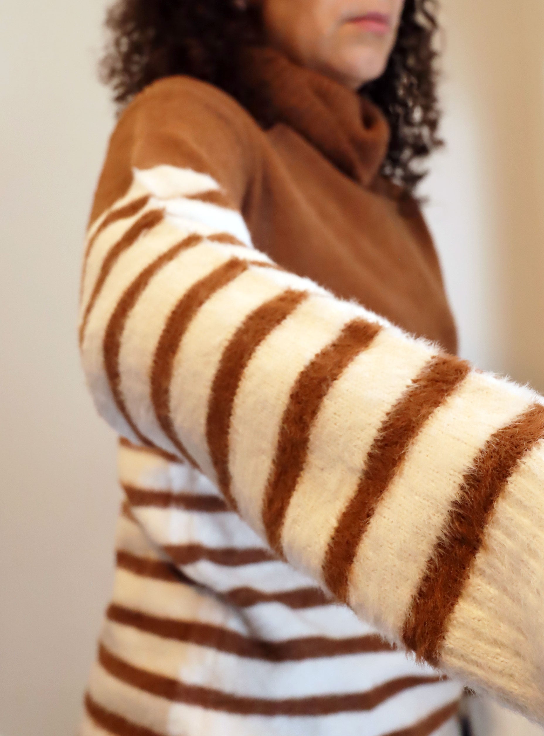 Staccato Brand Mocha/Cream Striped Super Soft Turtleneck Sweater