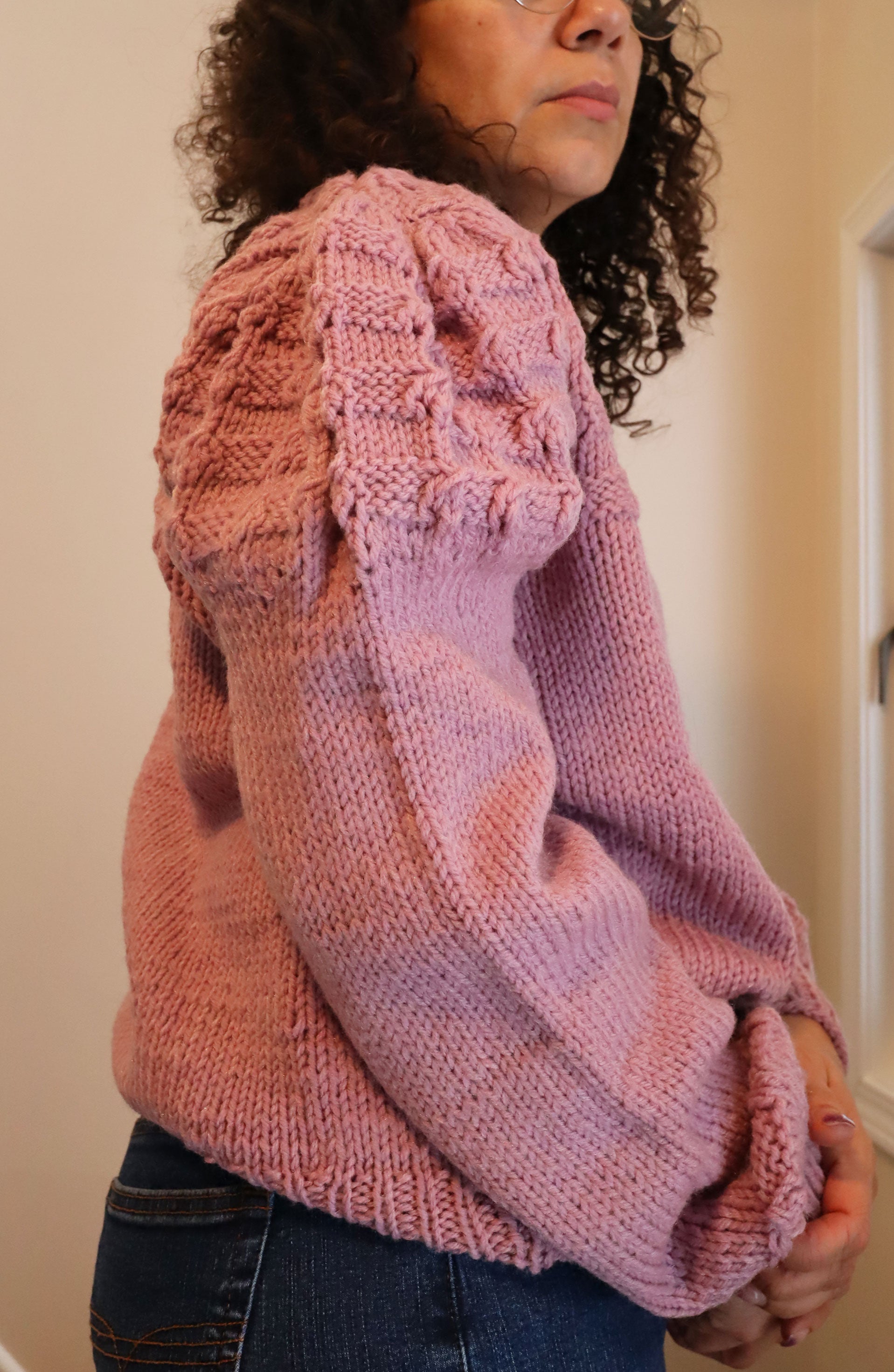 Vintage Mauve Handmade Puff Shoulder Crocheted Sweater