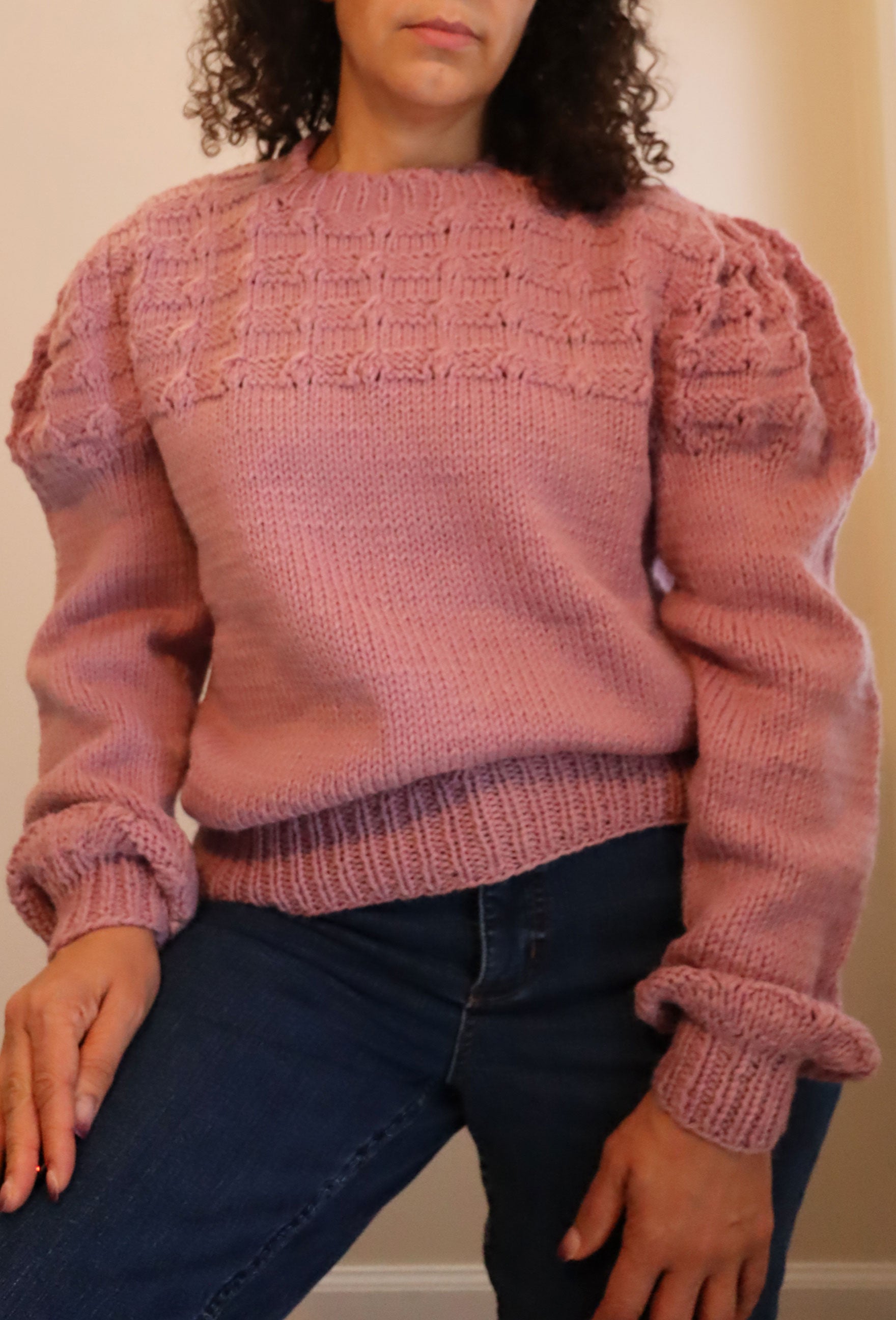 Vintage Mauve Handmade Puff Shoulder Crocheted Sweater