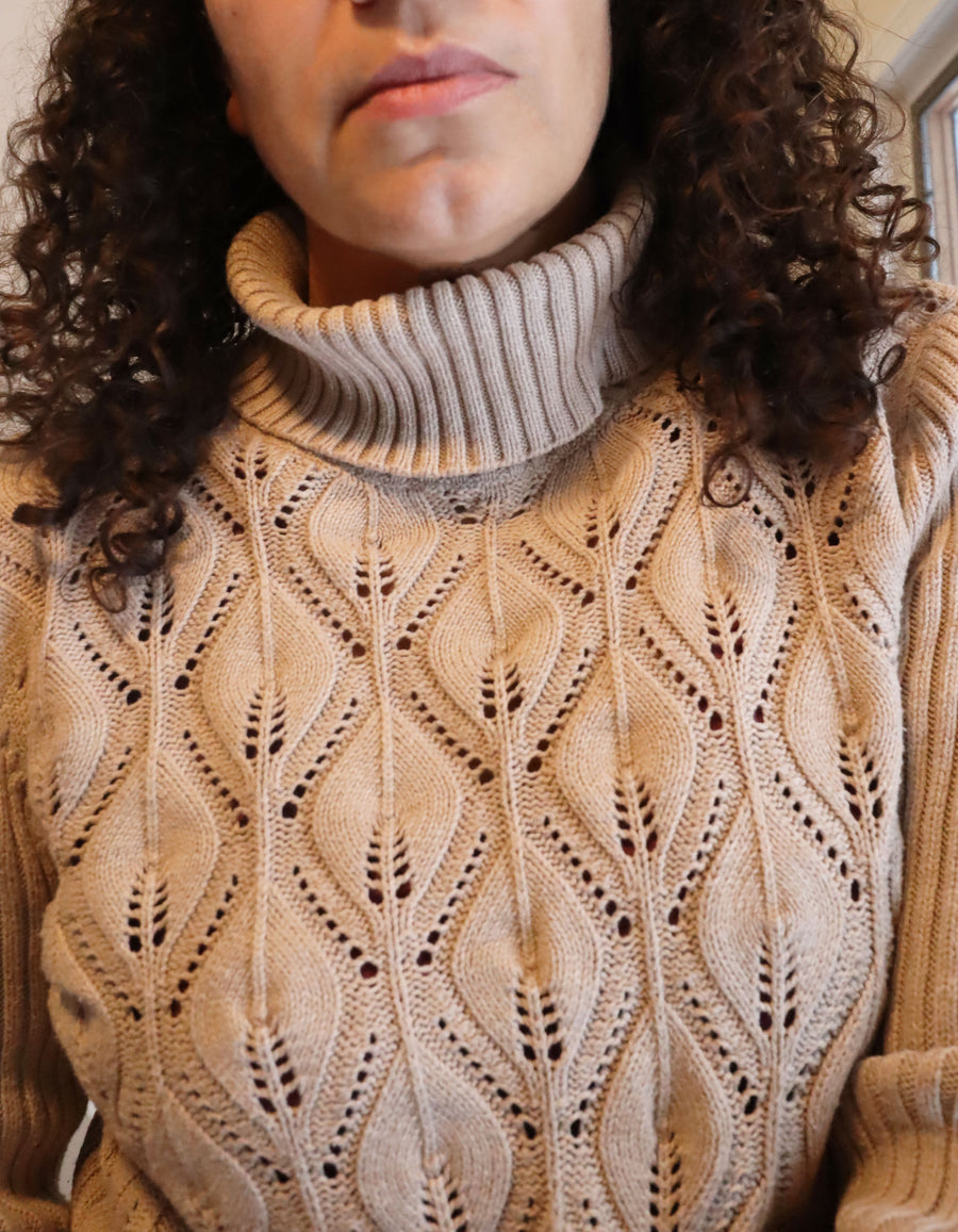 Vintage Liz Claiborne Tan Open Weave Turtleneck Sweater