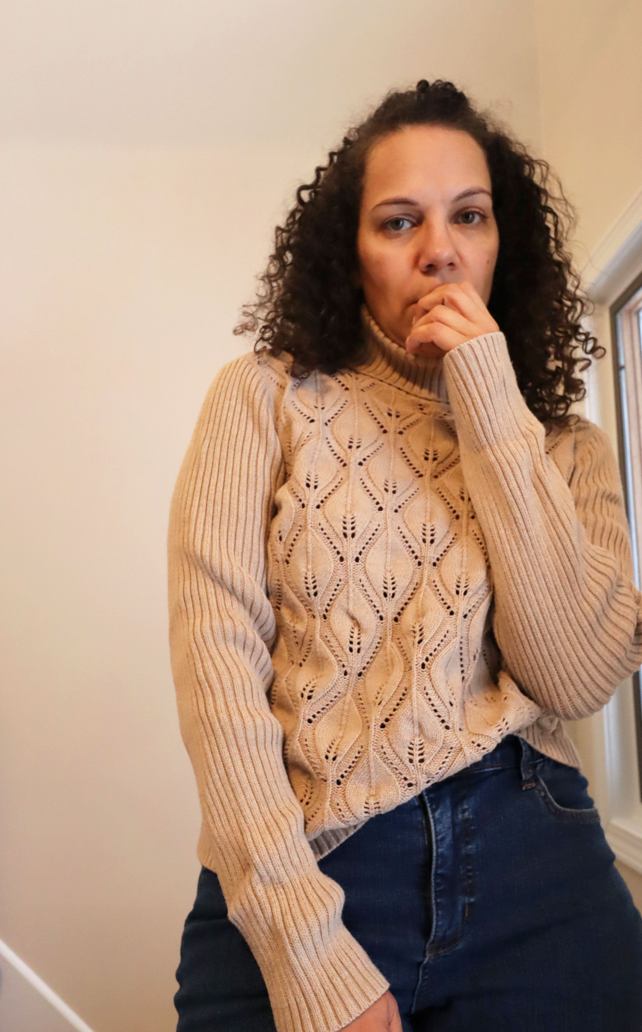 Vintage Liz Claiborne Tan Open Weave Turtleneck Sweater