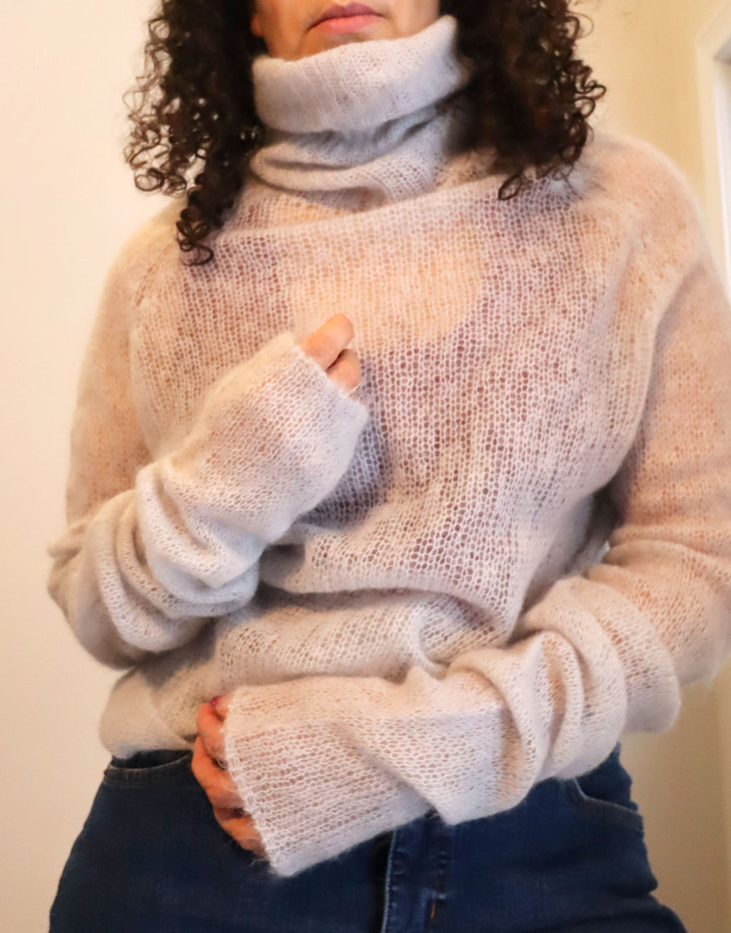 90s DKNY Sheer Mohair Mega Turtleneck Sweater