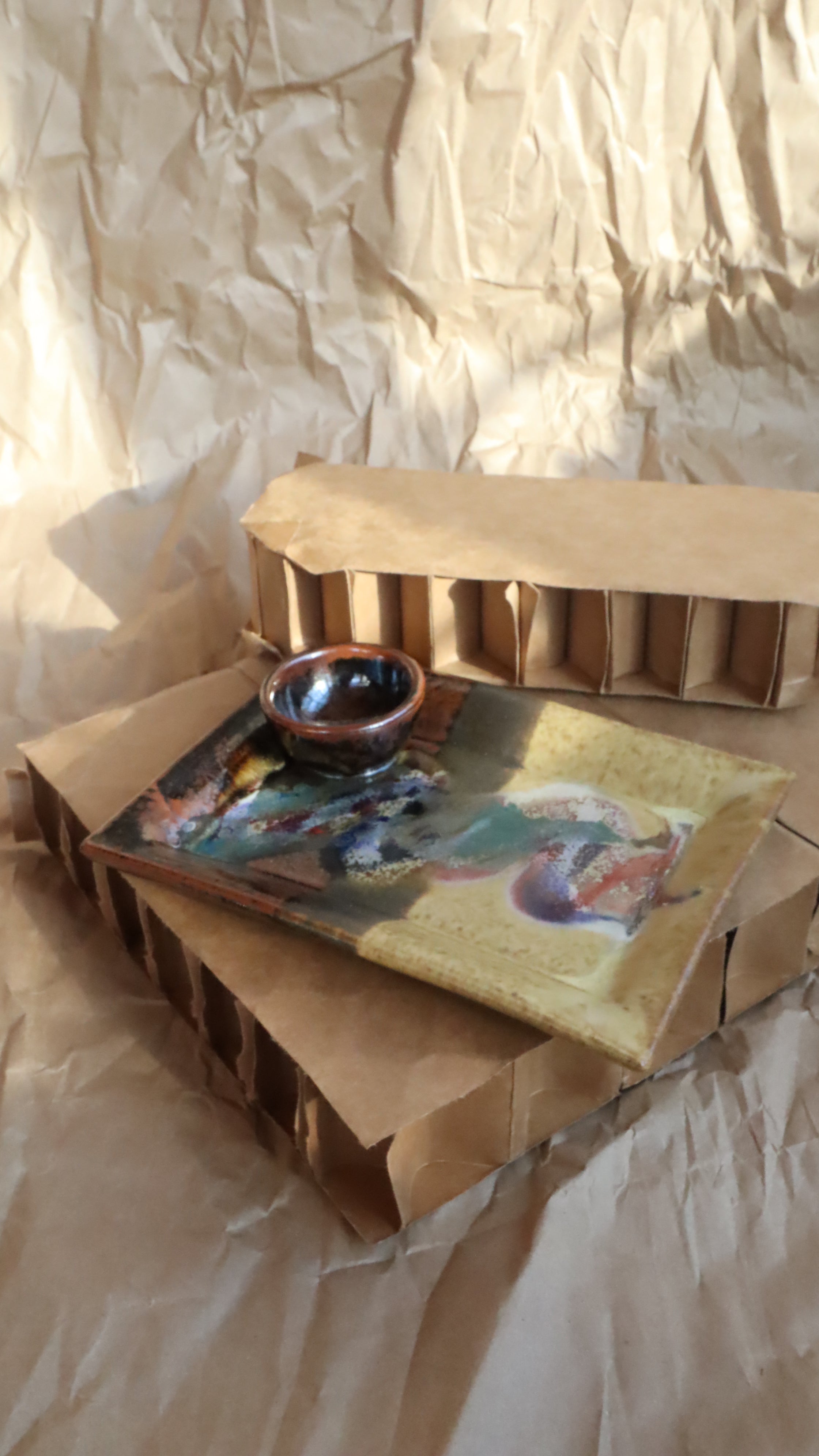 1970s Artist Signed Studio Pottery - Rectangle Platter w/Attached Dip Bowl