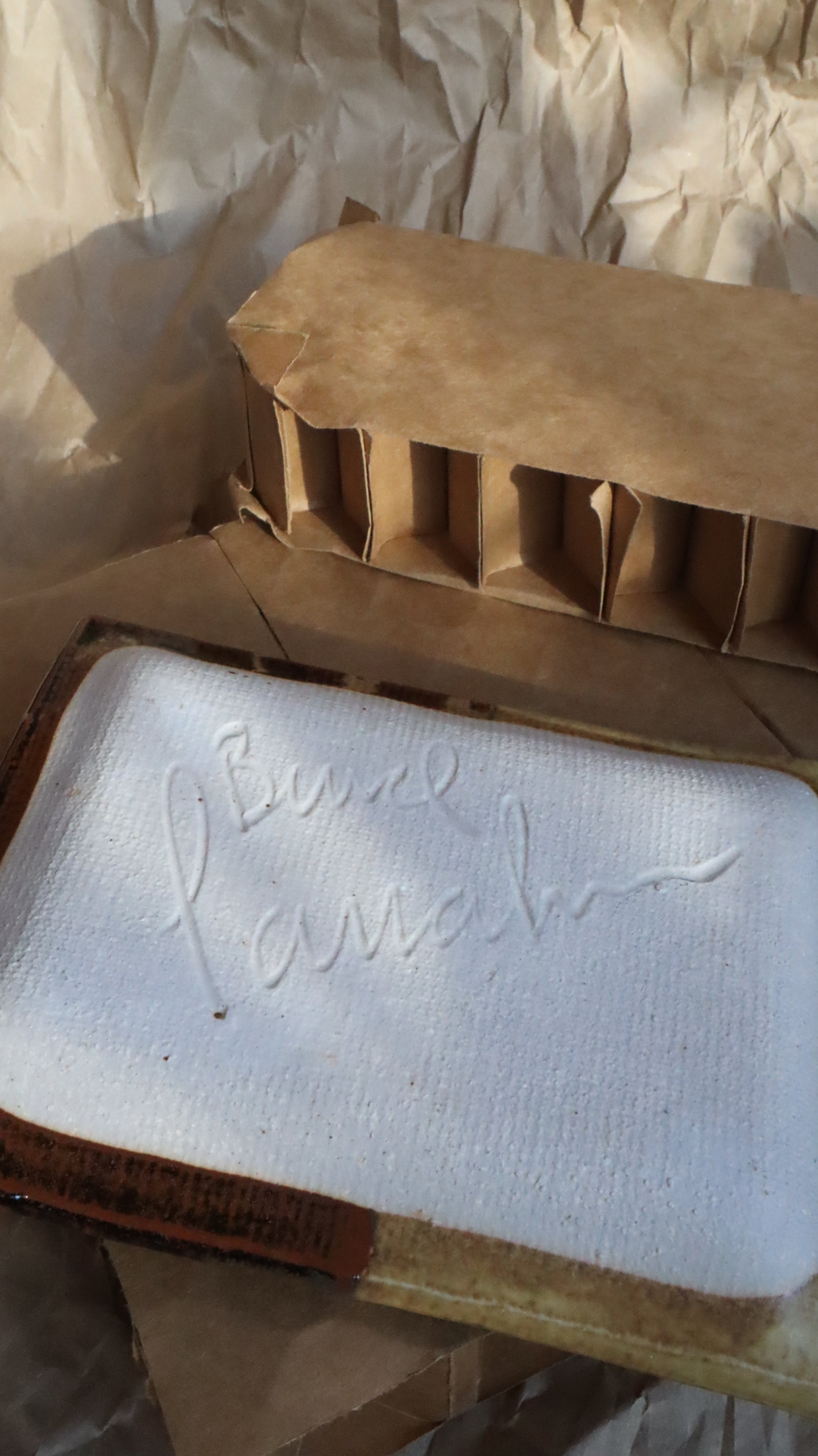 1970s Artist Signed Studio Pottery - Rectangle Platter w/Attached Dip Bowl