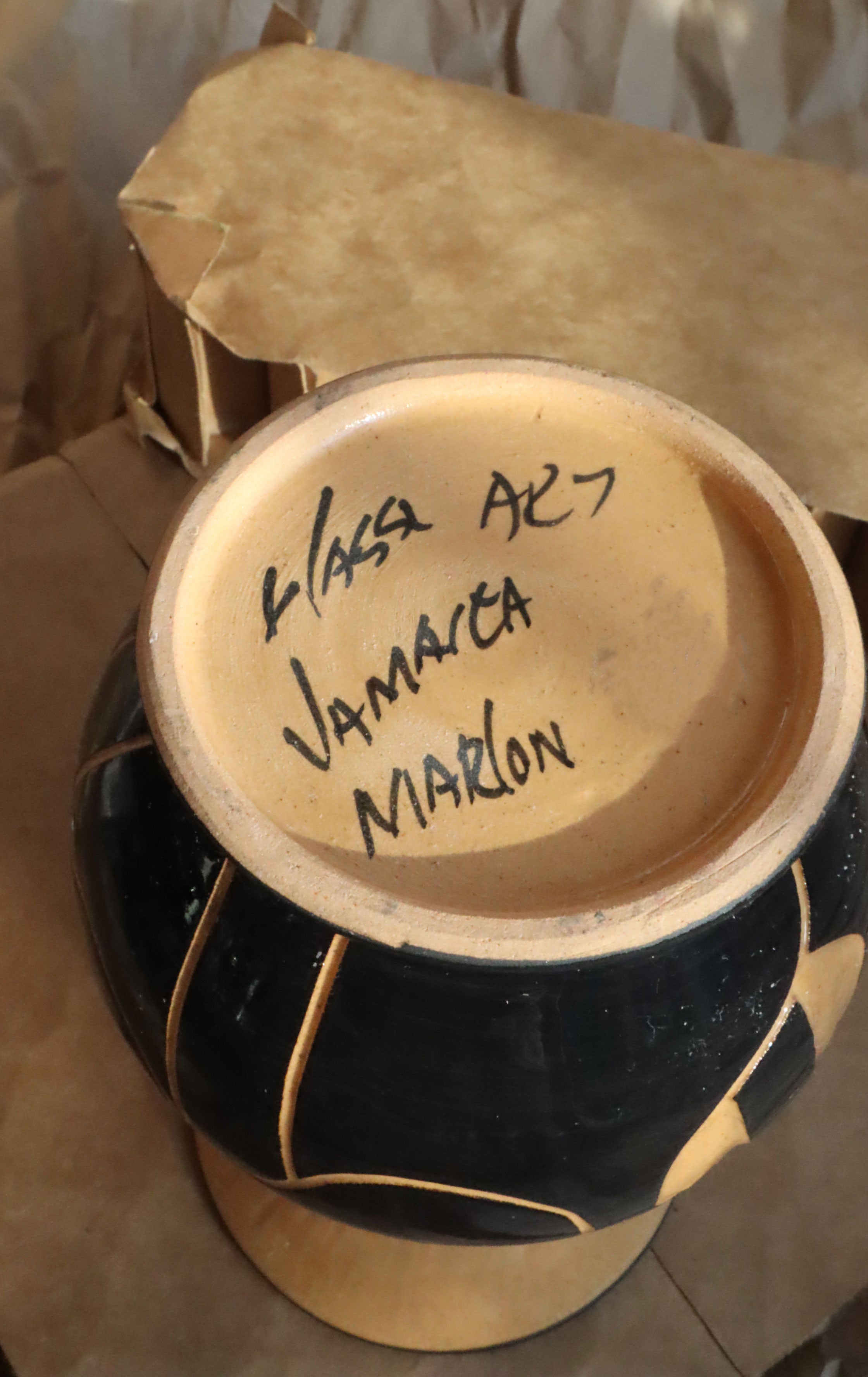 Jamaican Numbered 2-Toned Pottery Vase