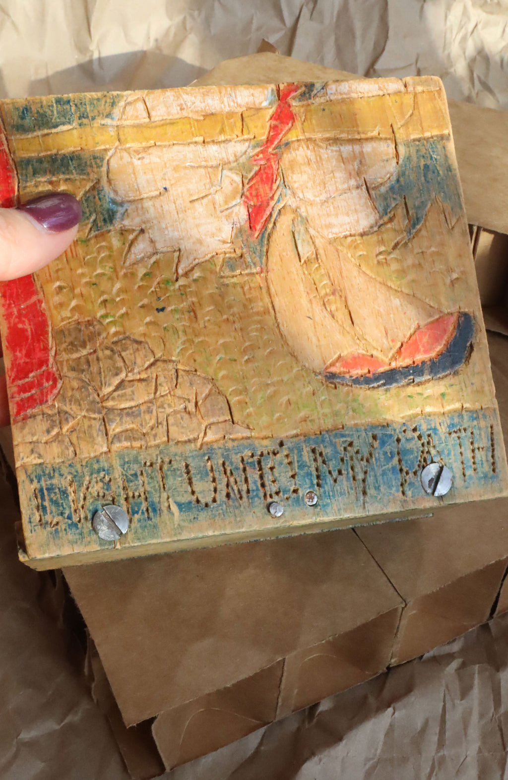 Vintage Handmade Rustic Napkin/Mail Holder (Light Unto My Path)