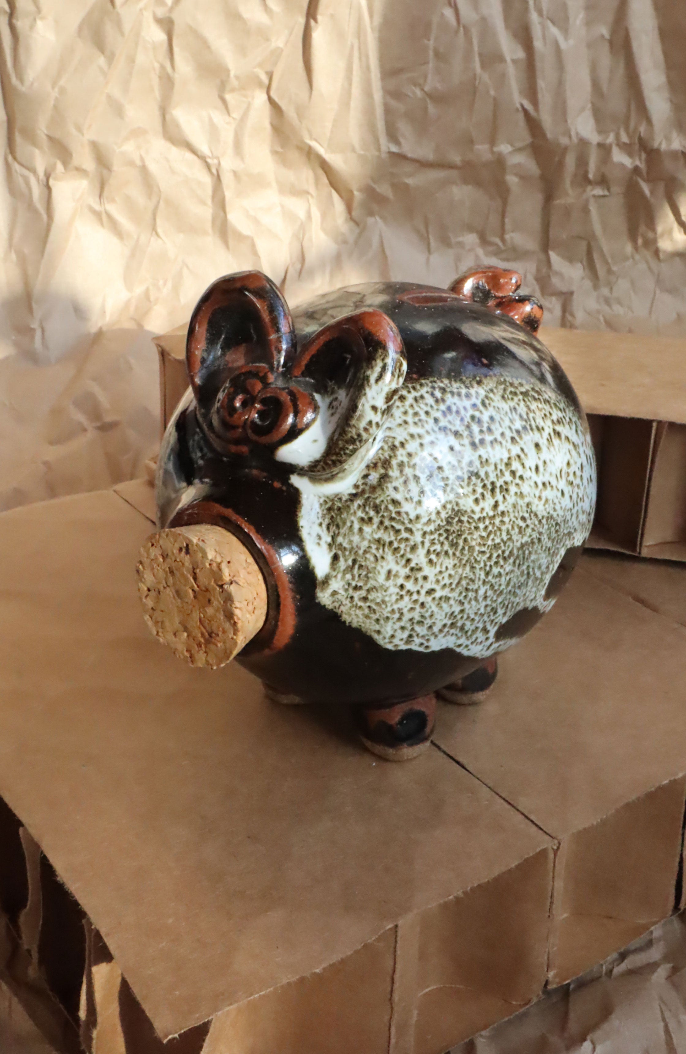 Vintage 70s Midcentury Modern Studio Pottery Cork Nose Piggy Bank