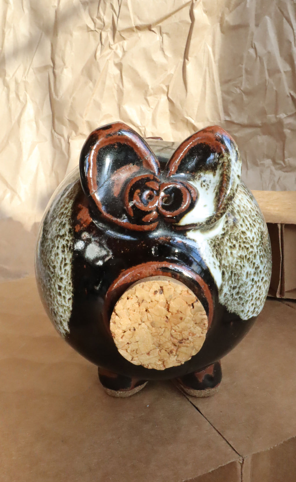 Vintage 70s Midcentury Modern Studio Pottery Cork Nose Piggy Bank
