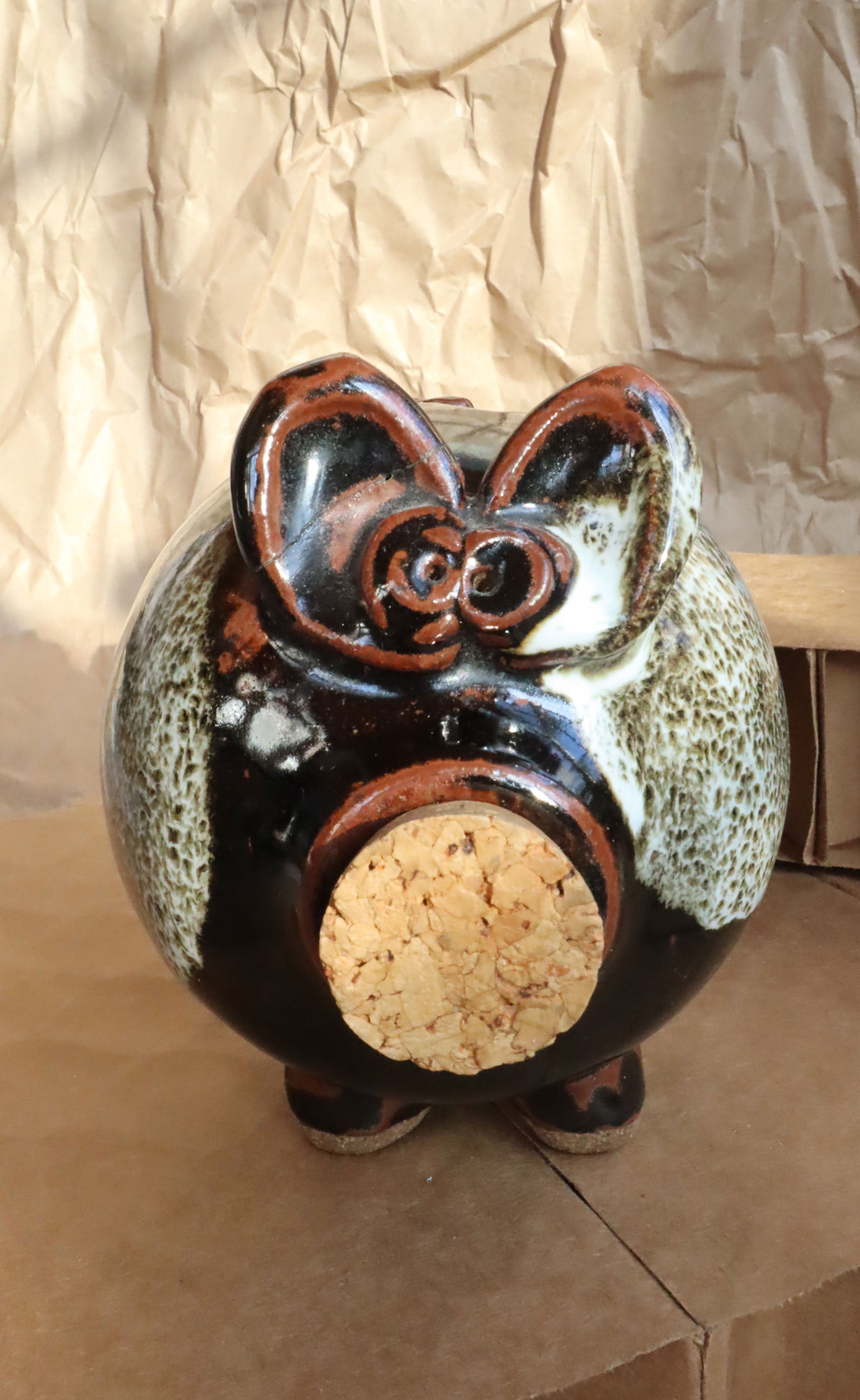 Vintage 70s Midcentury Modern Studio Pottery Cork Nose Piggy Bank